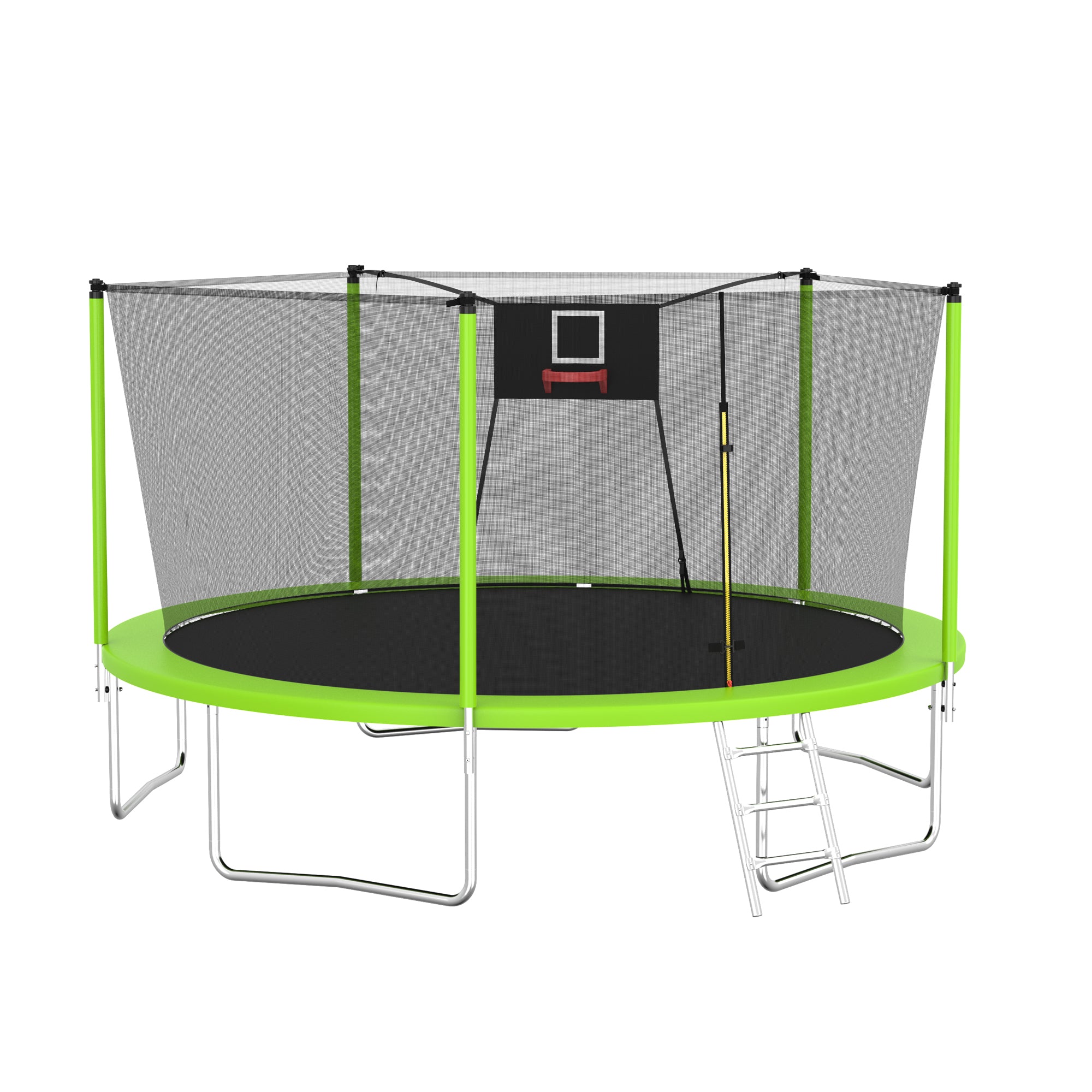 14 ft. Green Galvanized Anti-Rust Outdoor Trampoline with Basketball Hoop and Ladder BOMERTP04-GRN