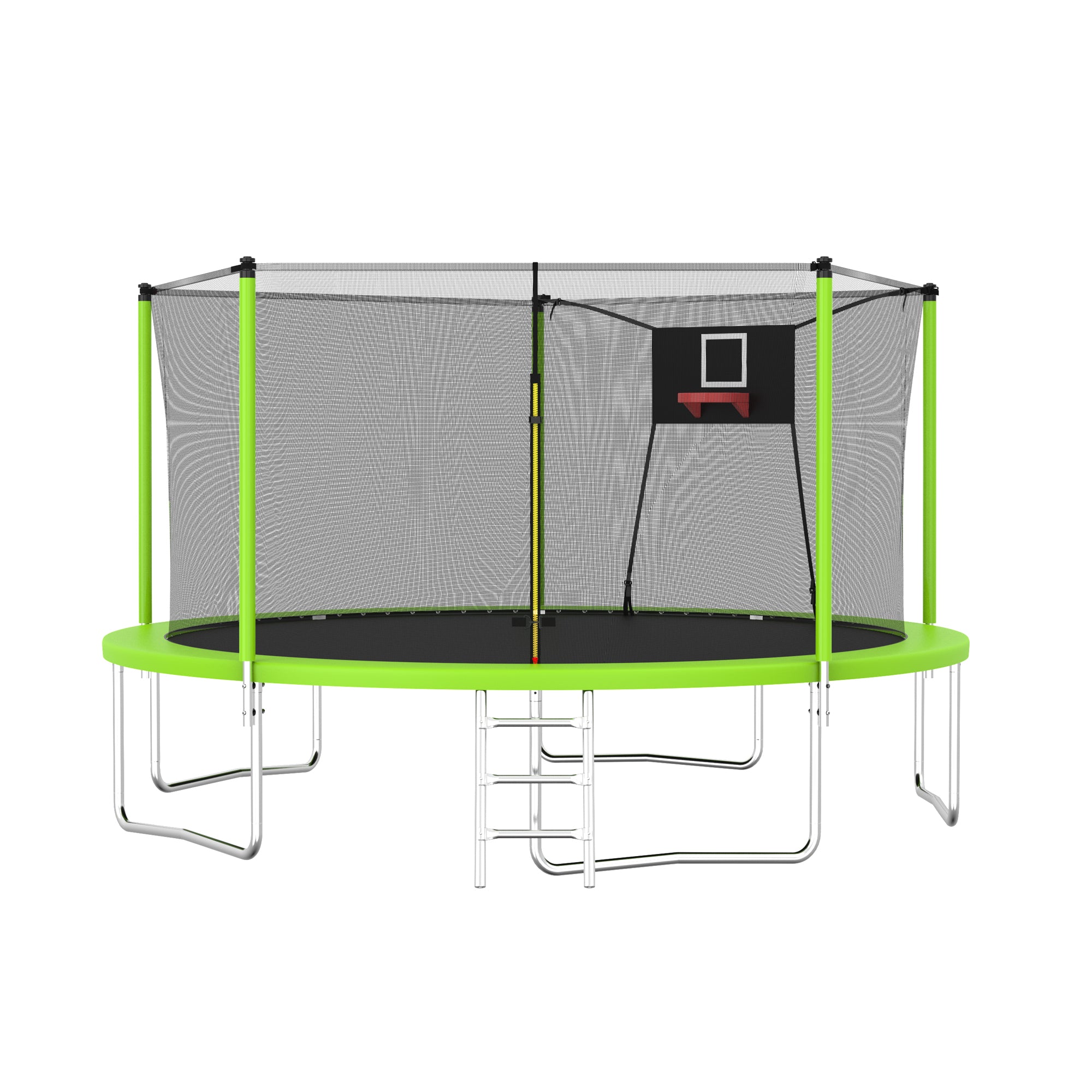 14 ft. Green Galvanized Anti-Rust Outdoor Trampoline with Basketball Hoop and Ladder BOMERTP04-GRN