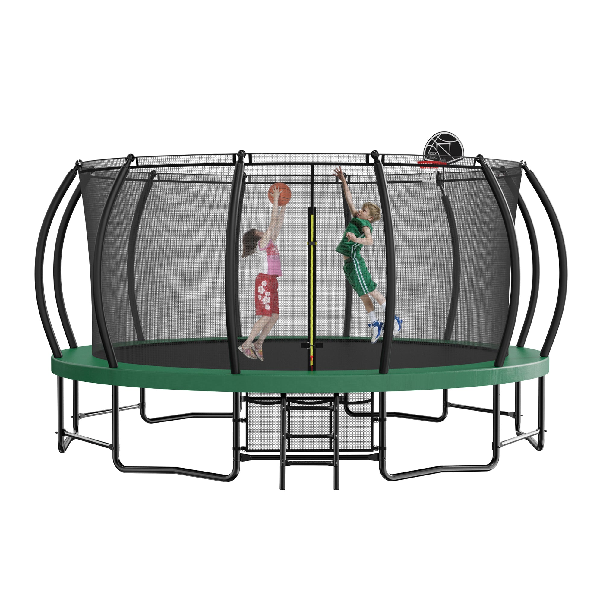 15 ft. Green Galvanized Anti-Rust Outdoor Round Coating Trampoline with Basketball Hoop with Ladder and Shoe Bag BOMERTP20AMGRN