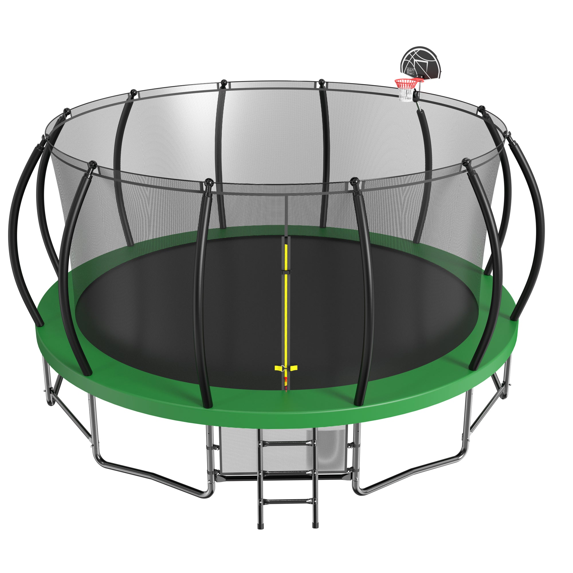 15 ft. Green Galvanized Anti-Rust Outdoor Round Coating Trampoline with Basketball Hoop with Ladder and Shoe Bag BOMERTP20AMGRN