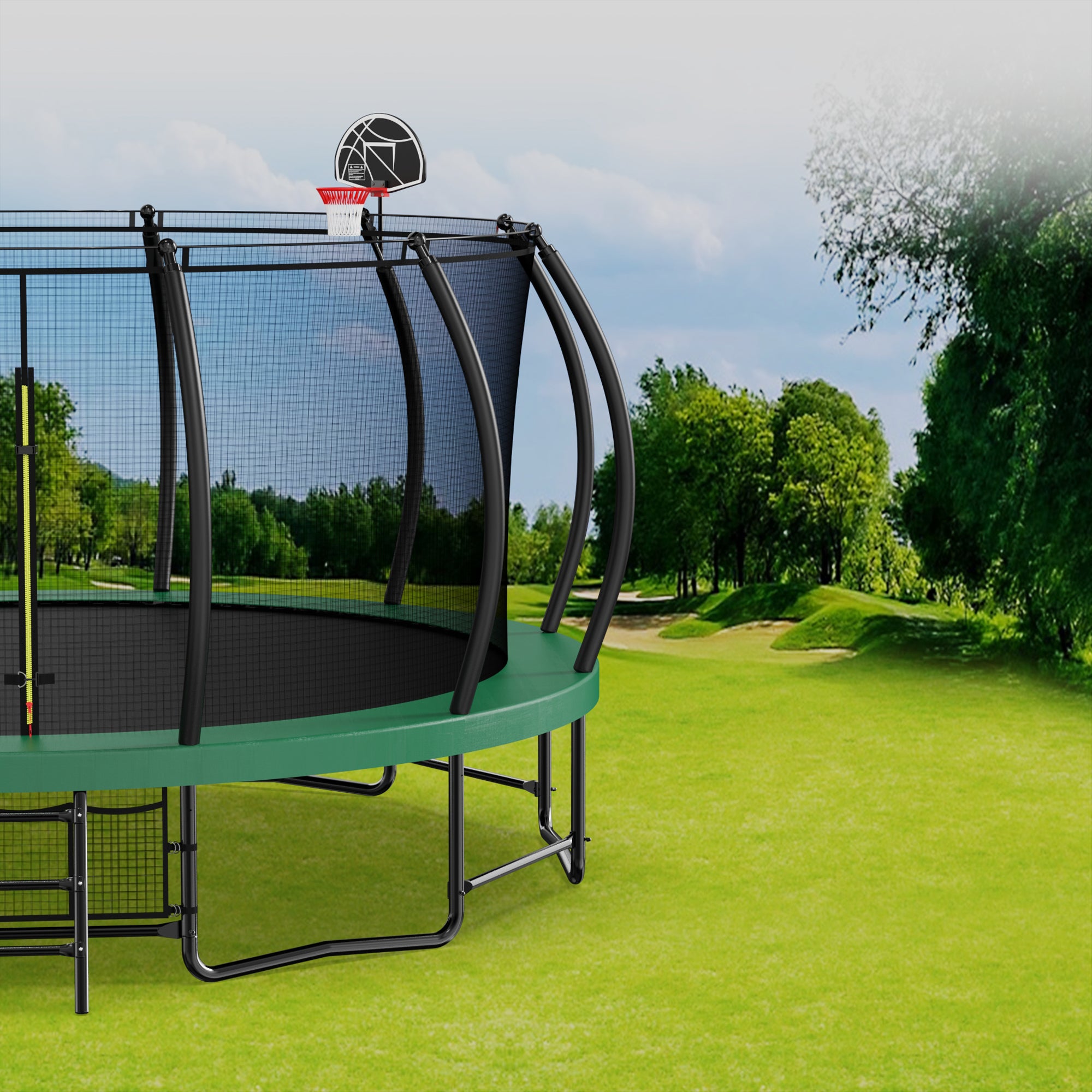 15 ft. Green Galvanized Anti-Rust Outdoor Round Coating Trampoline with Basketball Hoop with Ladder and Shoe Bag BOMERTP20AMGRN