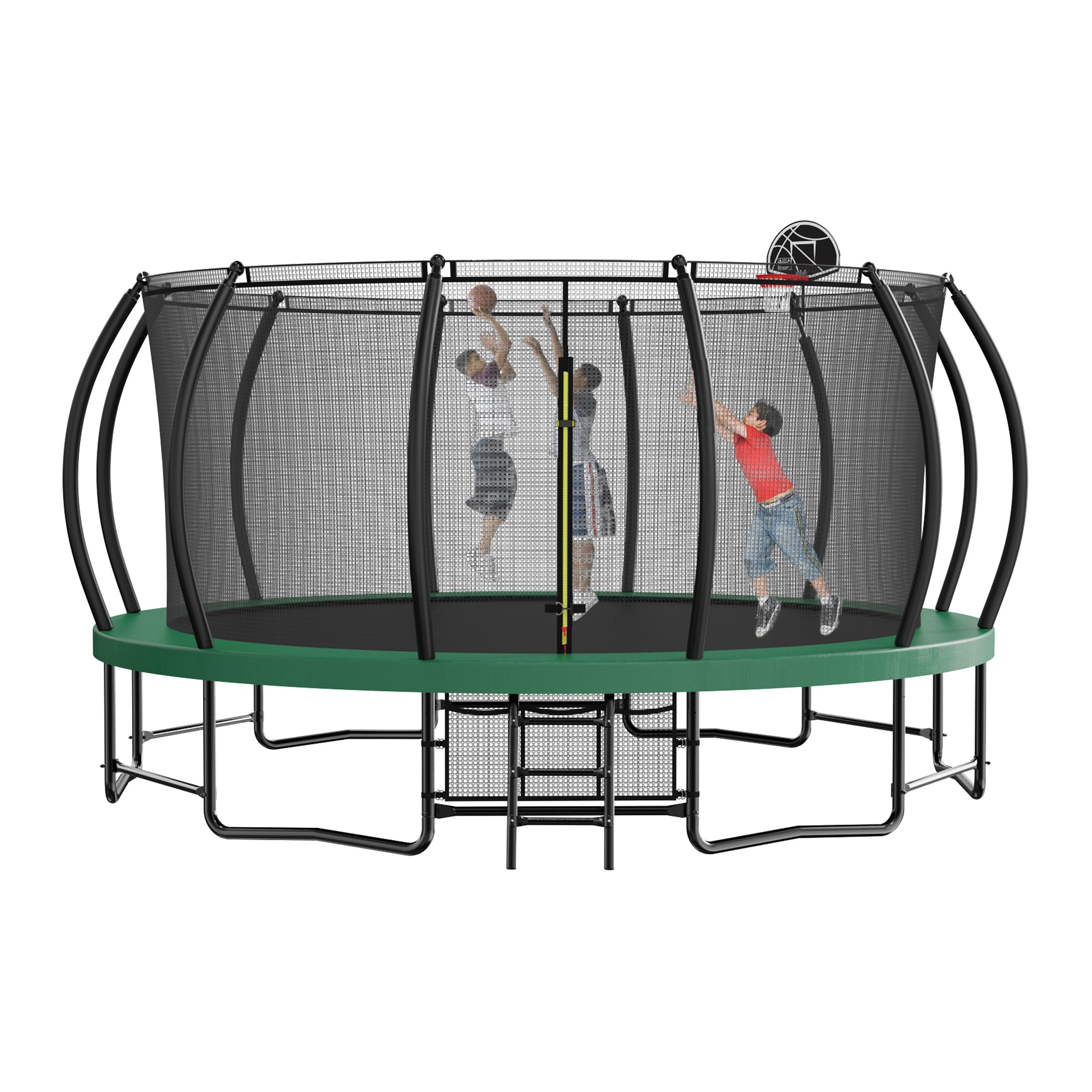 16 ft. Green Galvanized Anti-Rust Outdoor Round Coating Trampoline with Basketball Hoop with Ladder and Shoe Bag BOMERTP28-GRN