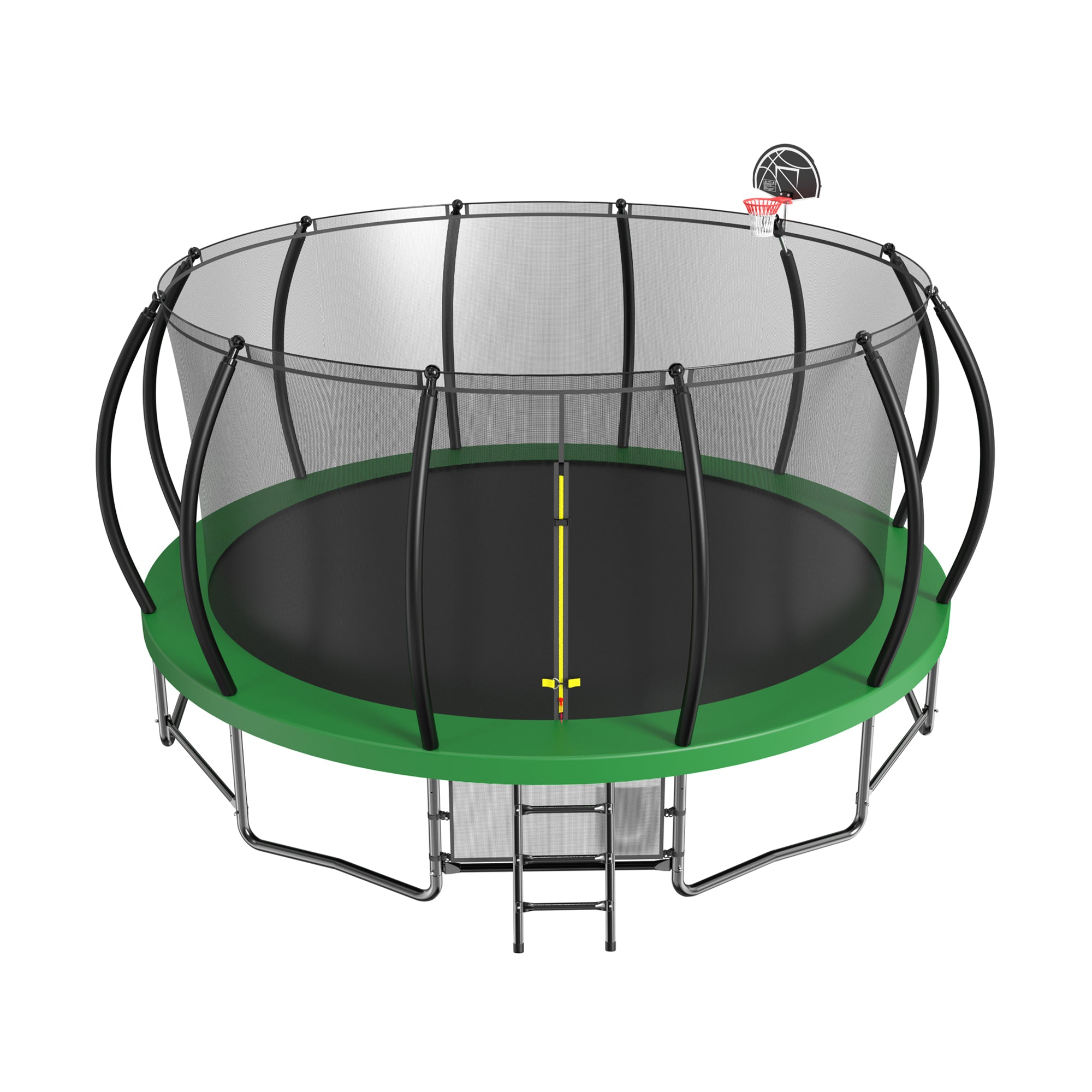 16 ft. Green Galvanized Anti-Rust Outdoor Round Coating Trampoline with Basketball Hoop with Ladder and Shoe Bag BOMERTP28-GRN