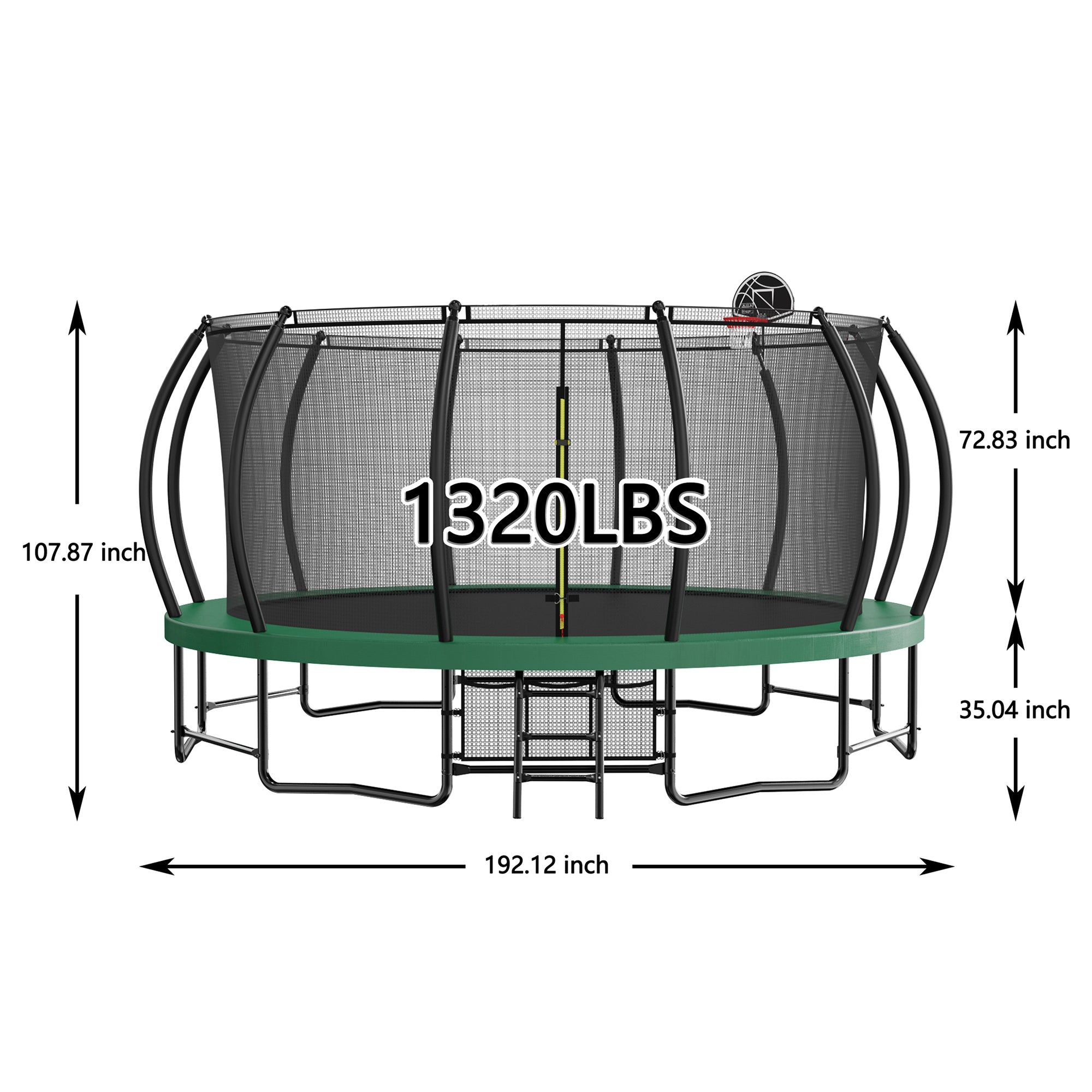 16 ft. Green Galvanized Anti-Rust Outdoor Round Coating Trampoline with Basketball Hoop with Ladder and Shoe Bag BOMERTP28-GRN