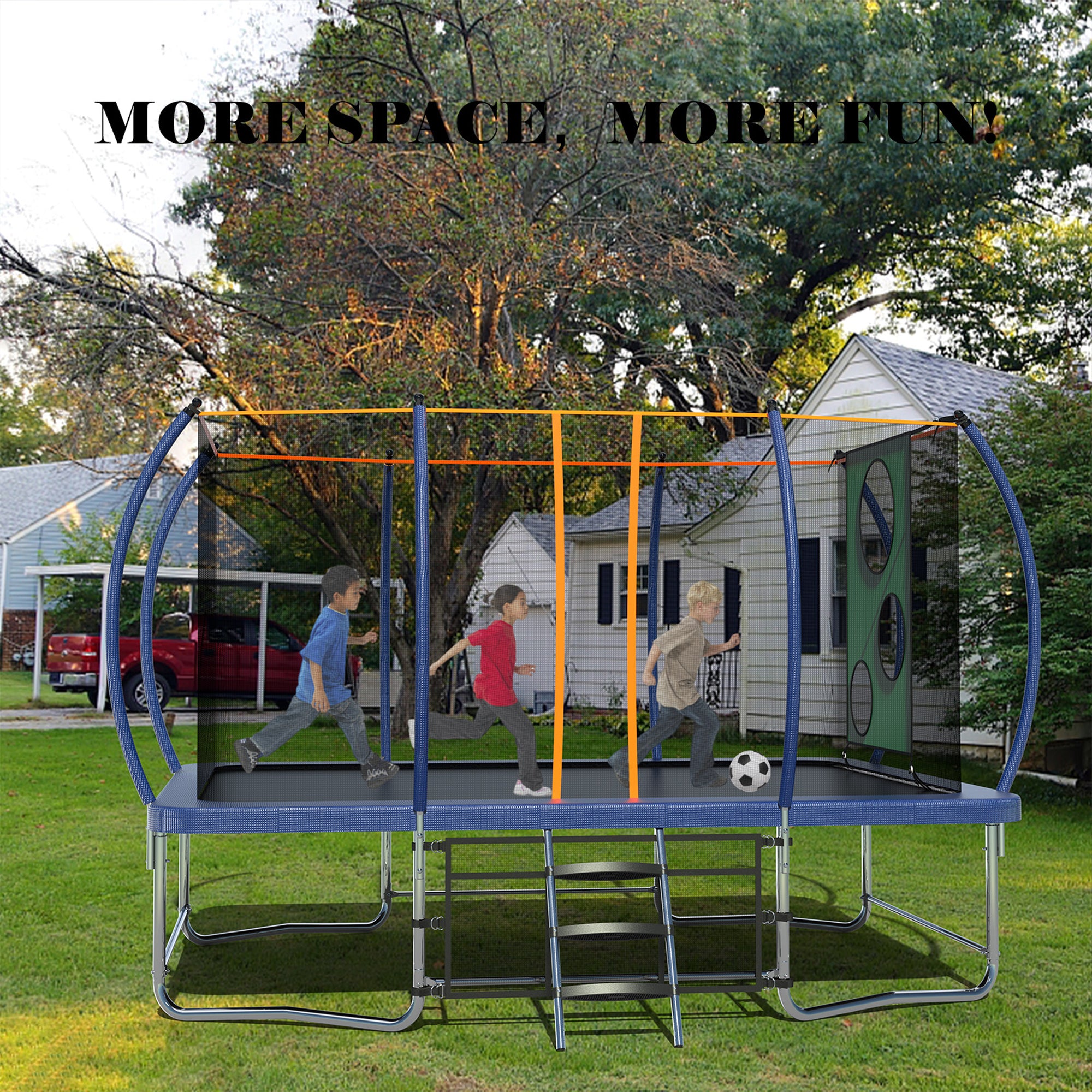 8 ft. x 14 ft. Blue Galvanized Anti-Rust Outdoor Rectangle Coating Trampoline with Enclosure and Ladder BOMERTP34-BL