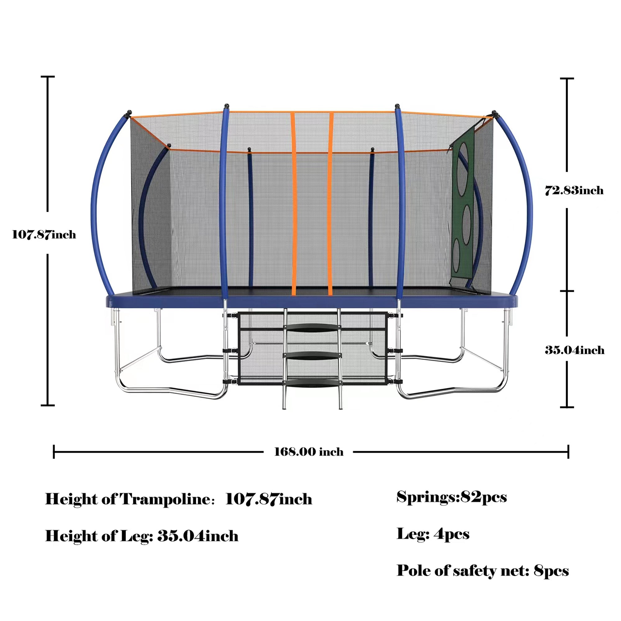 8 ft. x 14 ft. Blue Galvanized Anti-Rust Outdoor Rectangle Coating Trampoline with Enclosure and Ladder BOMERTP34-BL