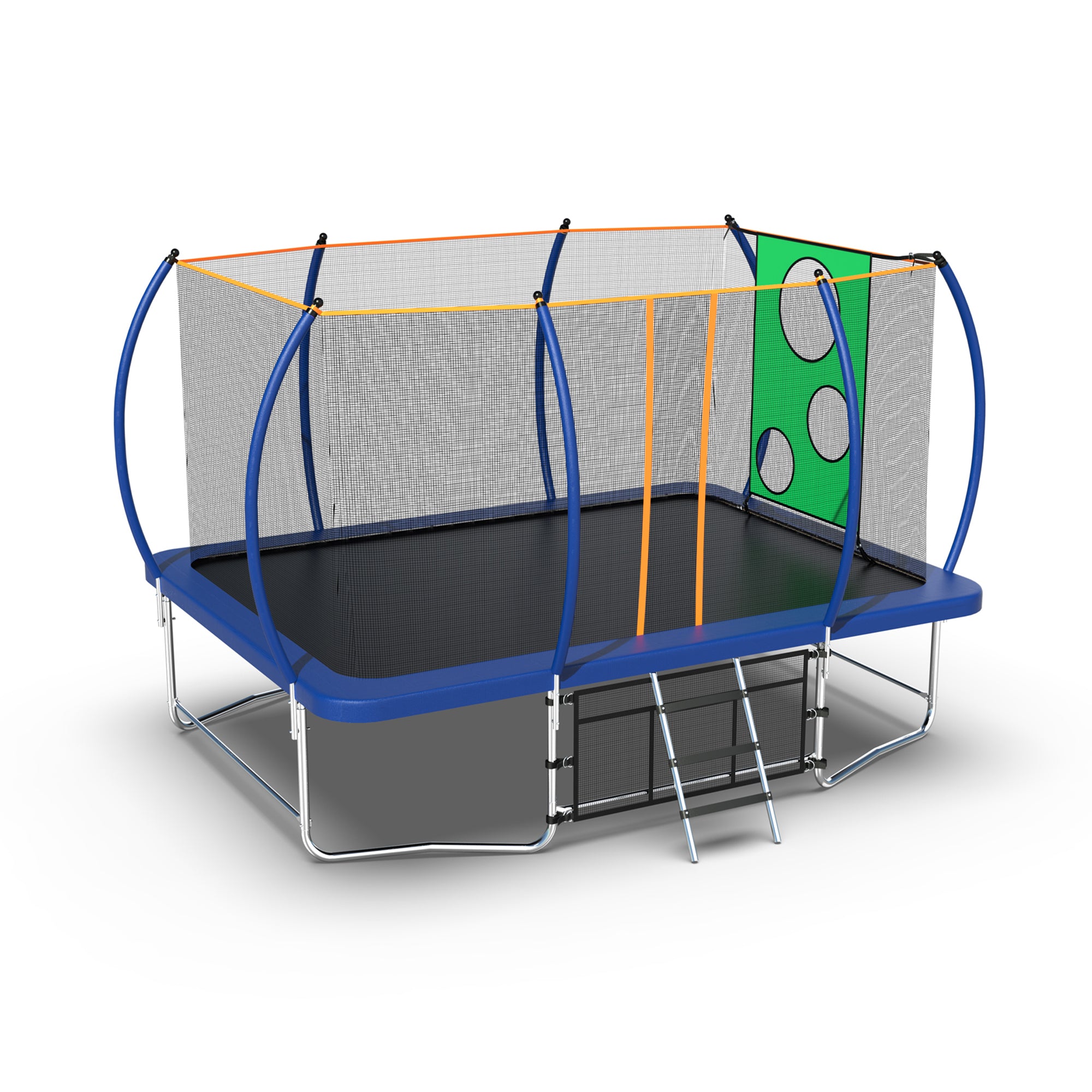 8 ft. x 14 ft. Blue Galvanized Anti-Rust Outdoor Rectangle Coating Trampoline with Enclosure and Ladder BOMERTP34-BL