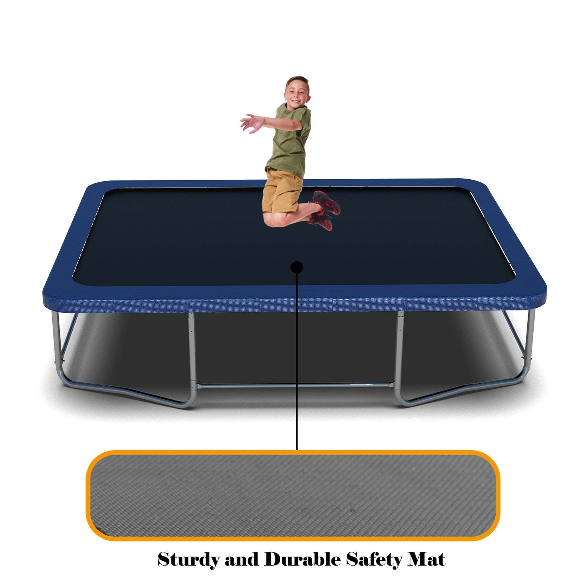 8 ft. x 14 ft. Blue Galvanized Anti-Rust Outdoor Rectangle Coating Trampoline with Enclosure and Ladder BOMERTP34-BL