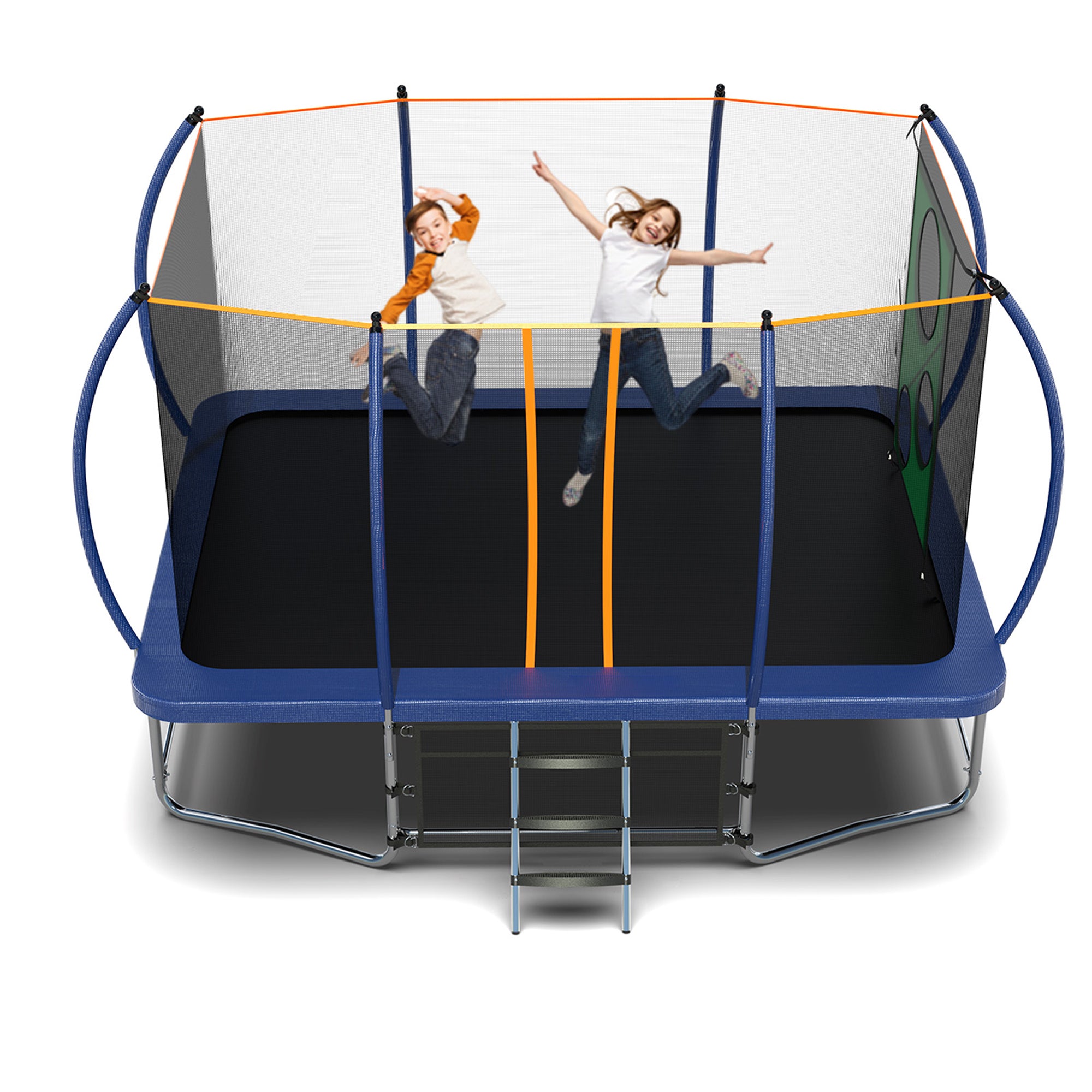 8 ft. x 14 ft. Blue Galvanized Anti-Rust Outdoor Rectangle Coating Trampoline with Enclosure and Ladder BOMERTP34-BL