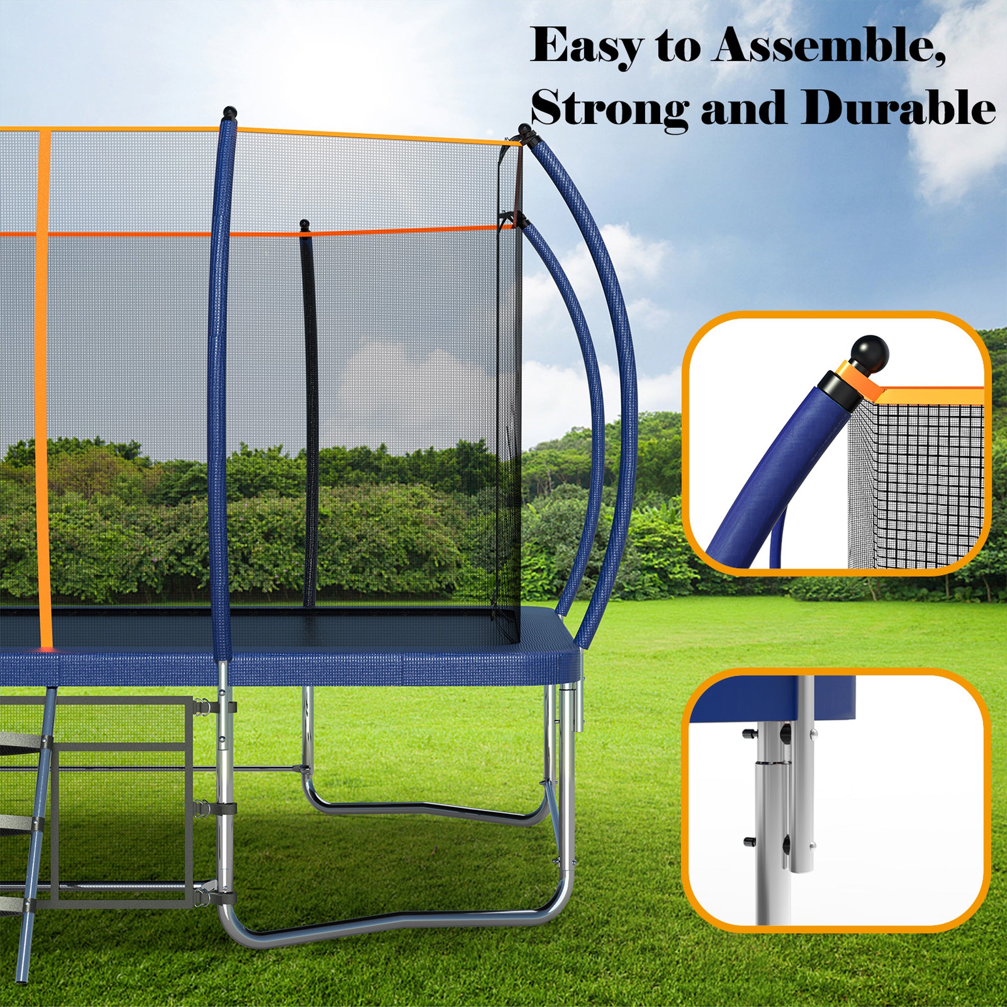 8 ft. x 14 ft. Blue Galvanized Anti-Rust Outdoor Rectangle Coating Trampoline with Enclosure and Ladder BOMERTP34-BL