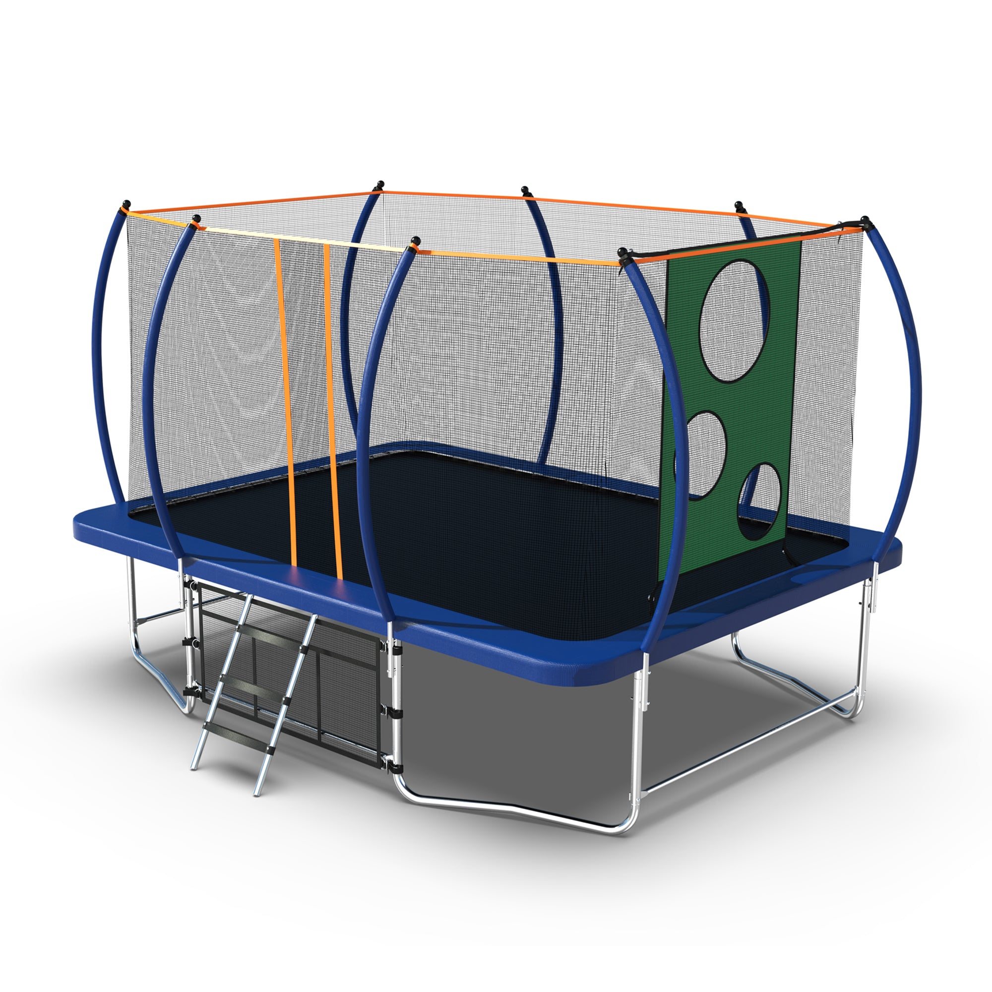 8 ft. x 14 ft. Blue Galvanized Anti-Rust Outdoor Rectangle Coating Trampoline with Enclosure and Ladder BOMERTP34-BL