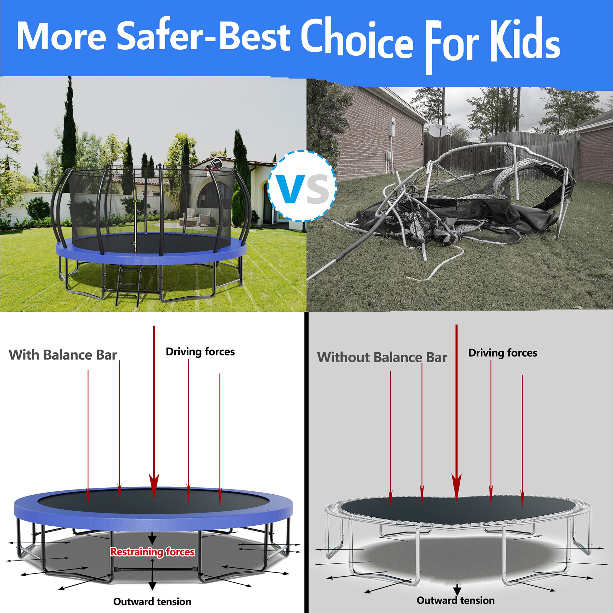 15 ft. Blue Galvanized Anti-Rust Outdoor Round Coating Trampoline with Basketball Hoop with Ladder and Shoe Bag BOMERTP45-BL