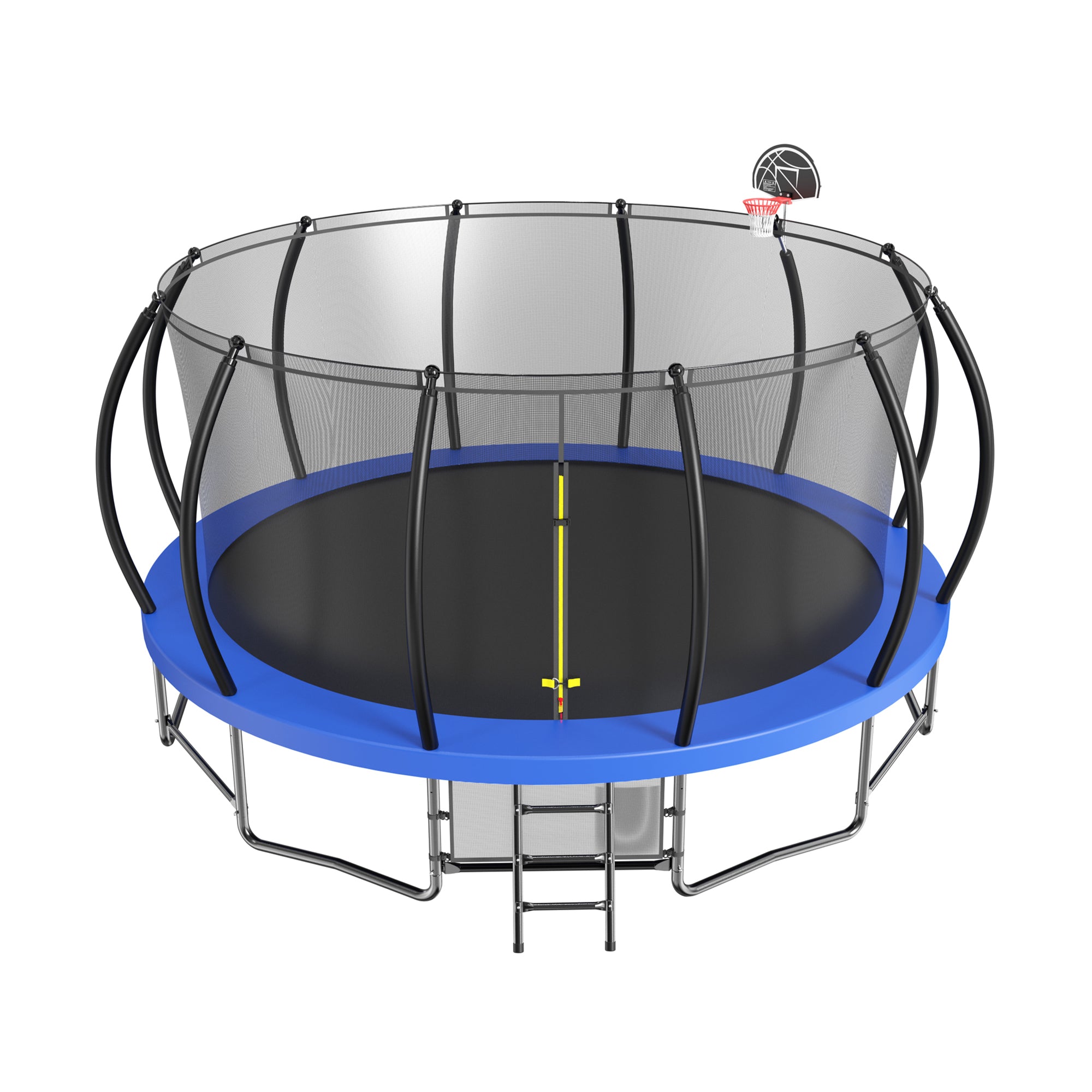 15 ft. Blue Galvanized Anti-Rust Outdoor Round Coating Trampoline with Basketball Hoop with Ladder and Shoe Bag BOMERTP45-BL