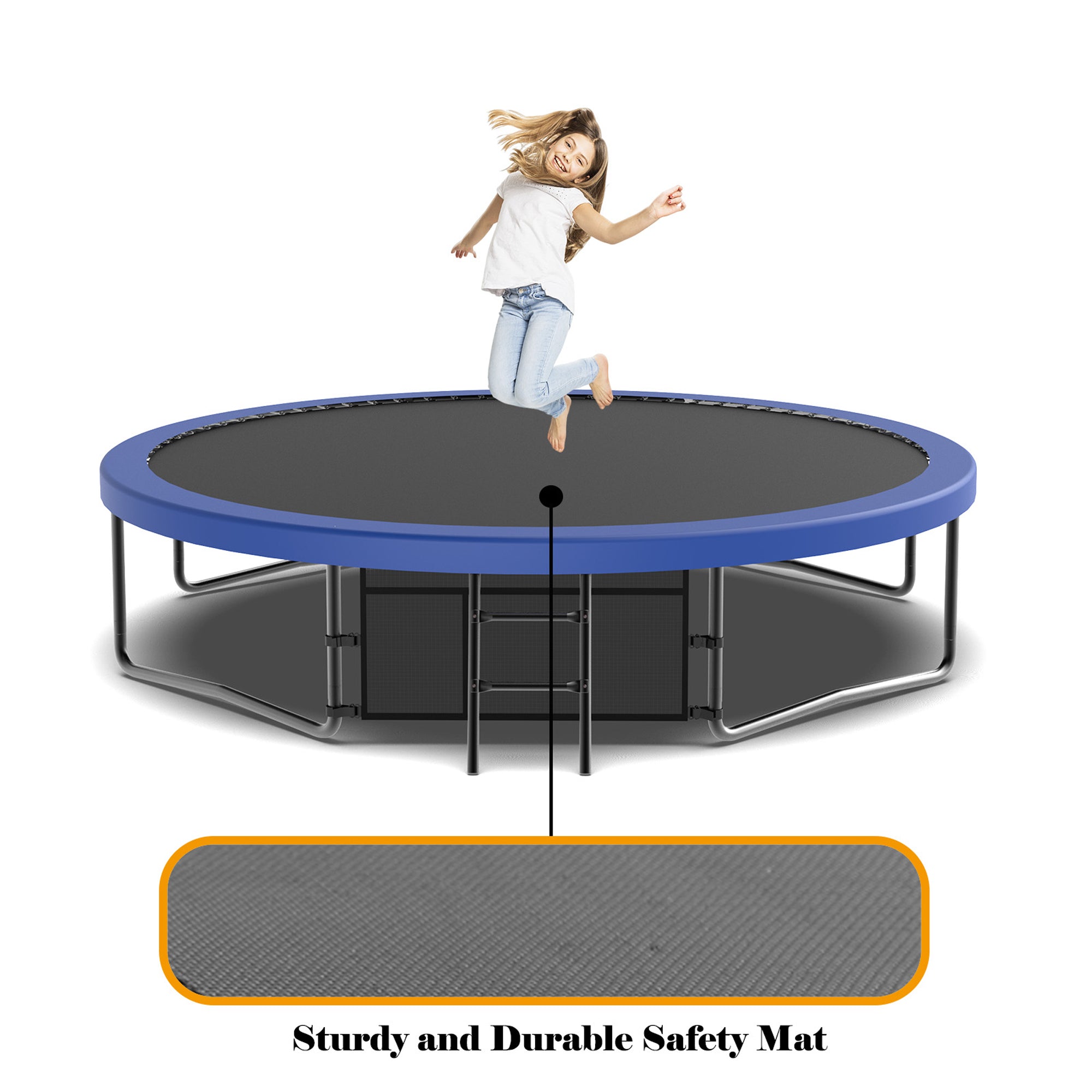 14 ft. Blue Galvanized Anti-Rust Outdoor Round Coating Trampoline with Basketball Hoop with Ladder and Shoe Bag BOMERTP46-BL