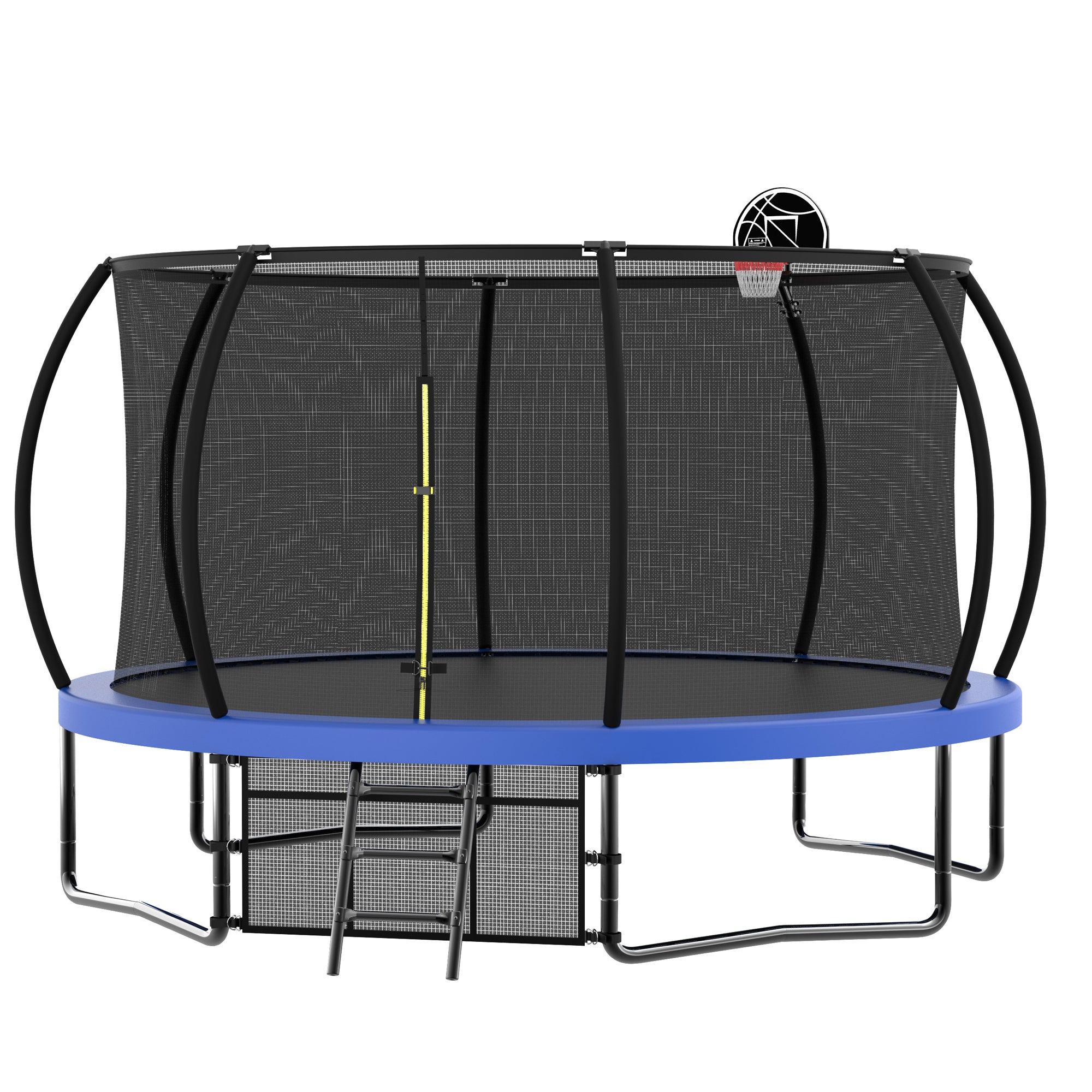 14 ft. Blue Galvanized Anti-Rust Outdoor Round Coating Trampoline with Basketball Hoop with Ladder and Shoe Bag BOMERTP46-BL