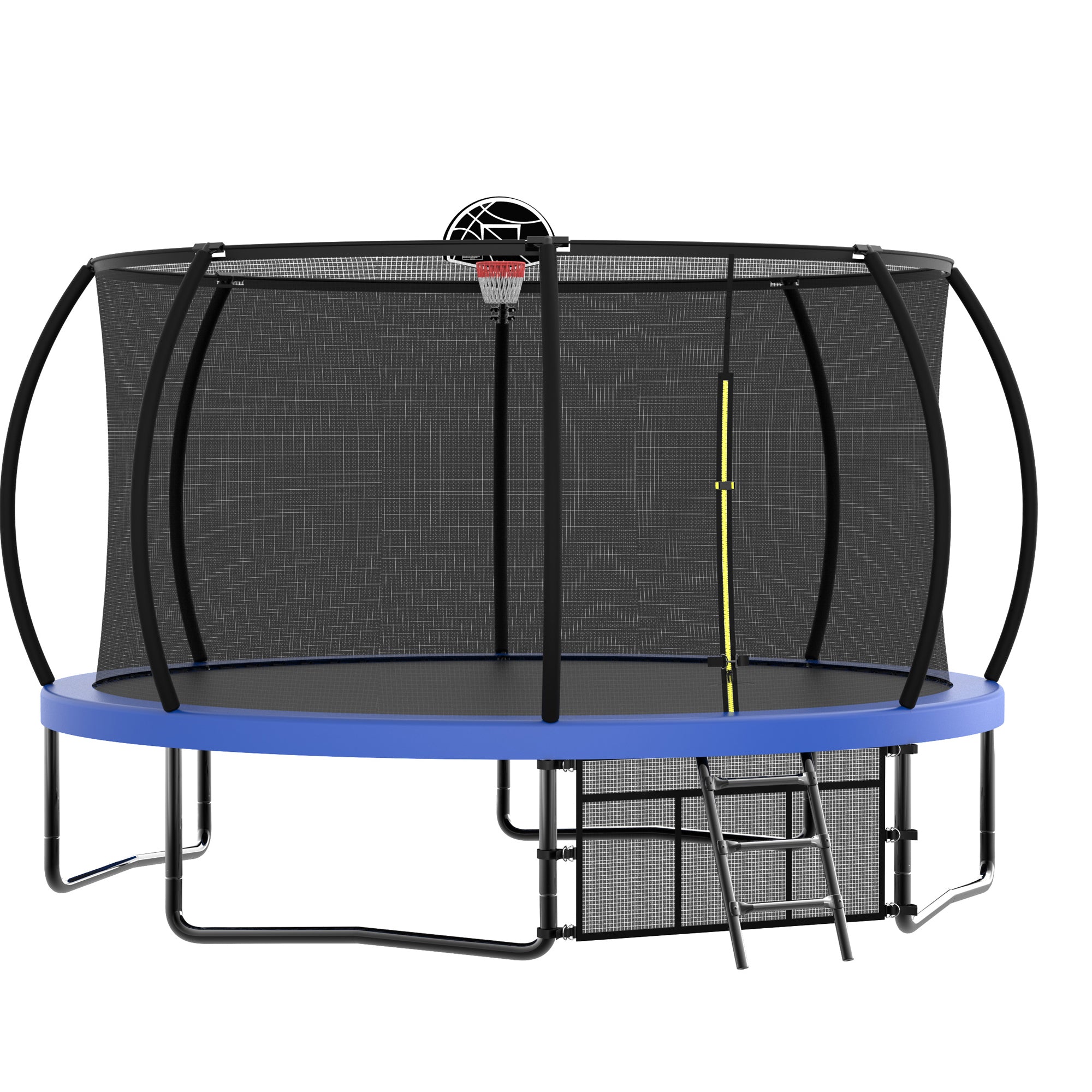 14 ft. Blue Galvanized Anti-Rust Outdoor Round Coating Trampoline with Basketball Hoop with Ladder and Shoe Bag BOMERTP46-BL