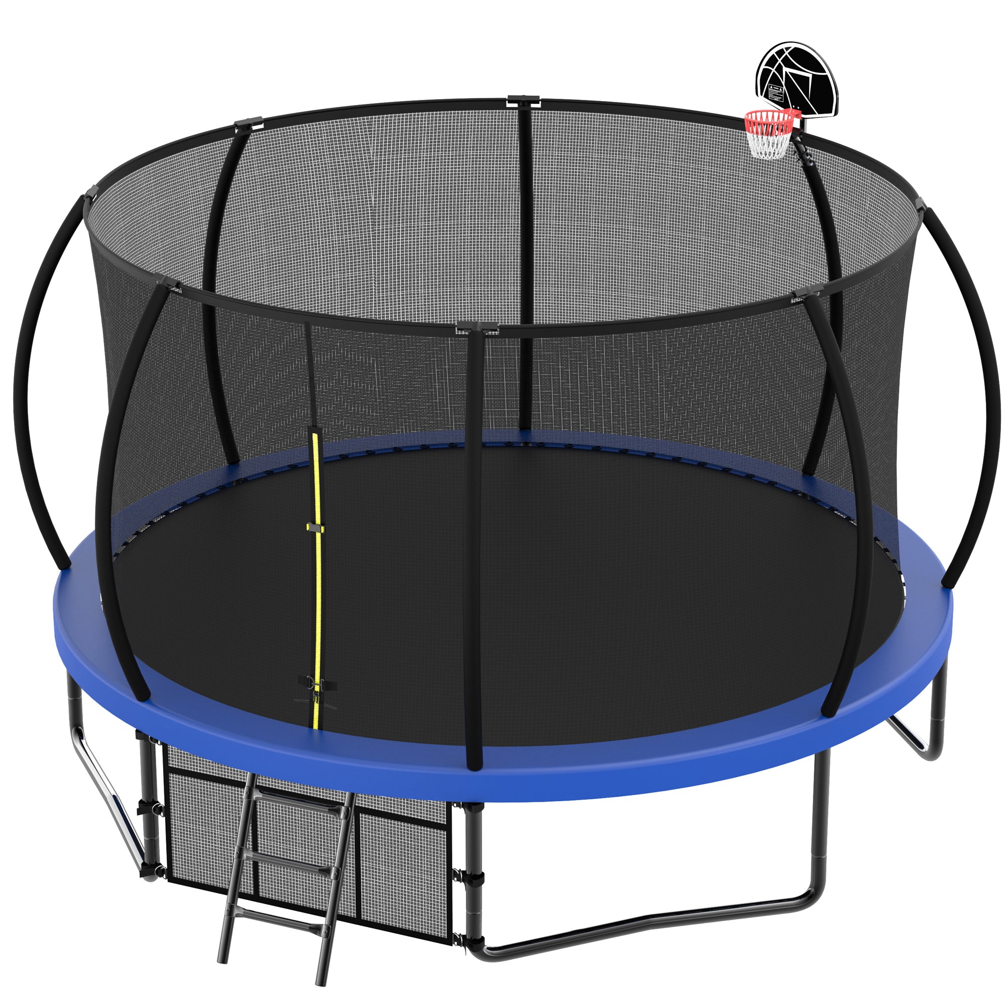 14 ft. Blue Galvanized Anti-Rust Outdoor Round Coating Trampoline with Basketball Hoop with Ladder and Shoe Bag BOMERTP46-BL