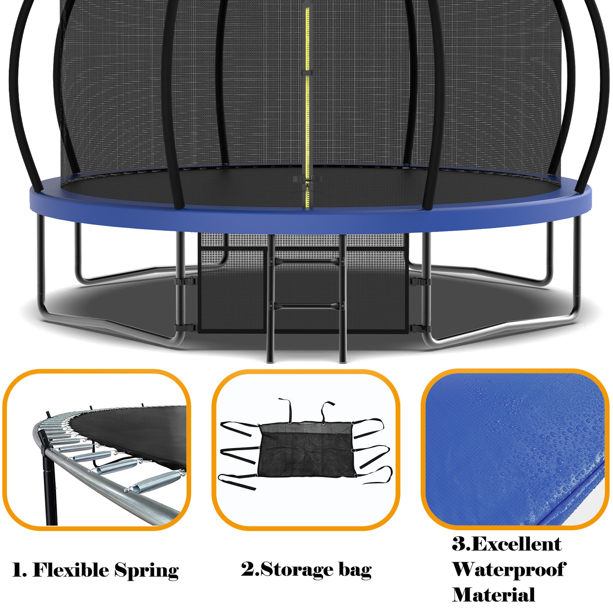 14 ft. Blue Galvanized Anti-Rust Outdoor Round Coating Trampoline with Basketball Hoop with Ladder and Shoe Bag BOMERTP46-BL