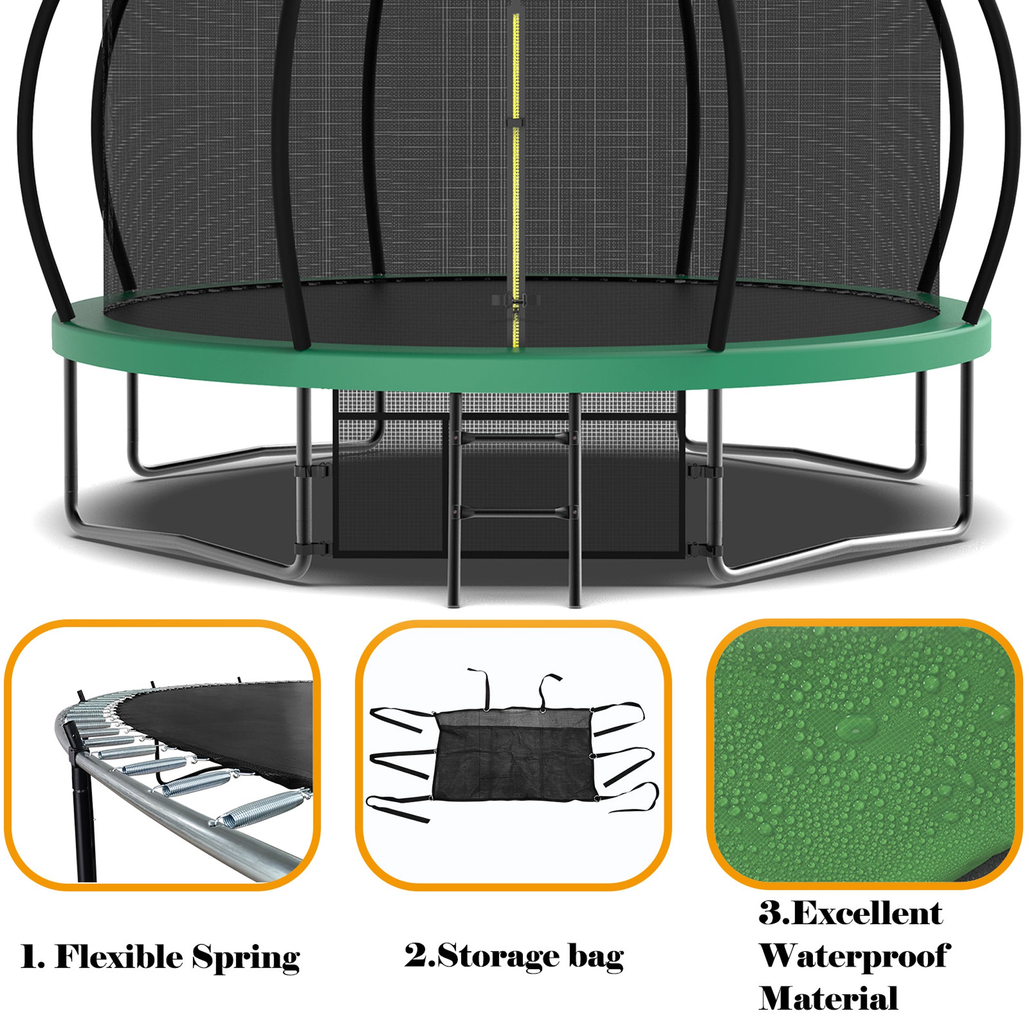 14 ft. Green Galvanized Anti-Rust Outdoor Round Coating Trampoline with Basketball Hoop with Ladder and Shoe Bag BOMERTP46-GRN