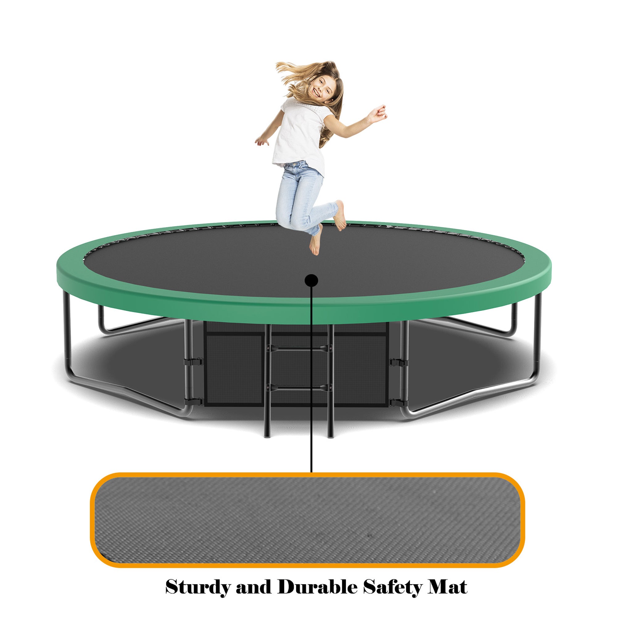 14 ft. Green Galvanized Anti-Rust Outdoor Round Coating Trampoline with Basketball Hoop with Ladder and Shoe Bag BOMERTP46-GRN