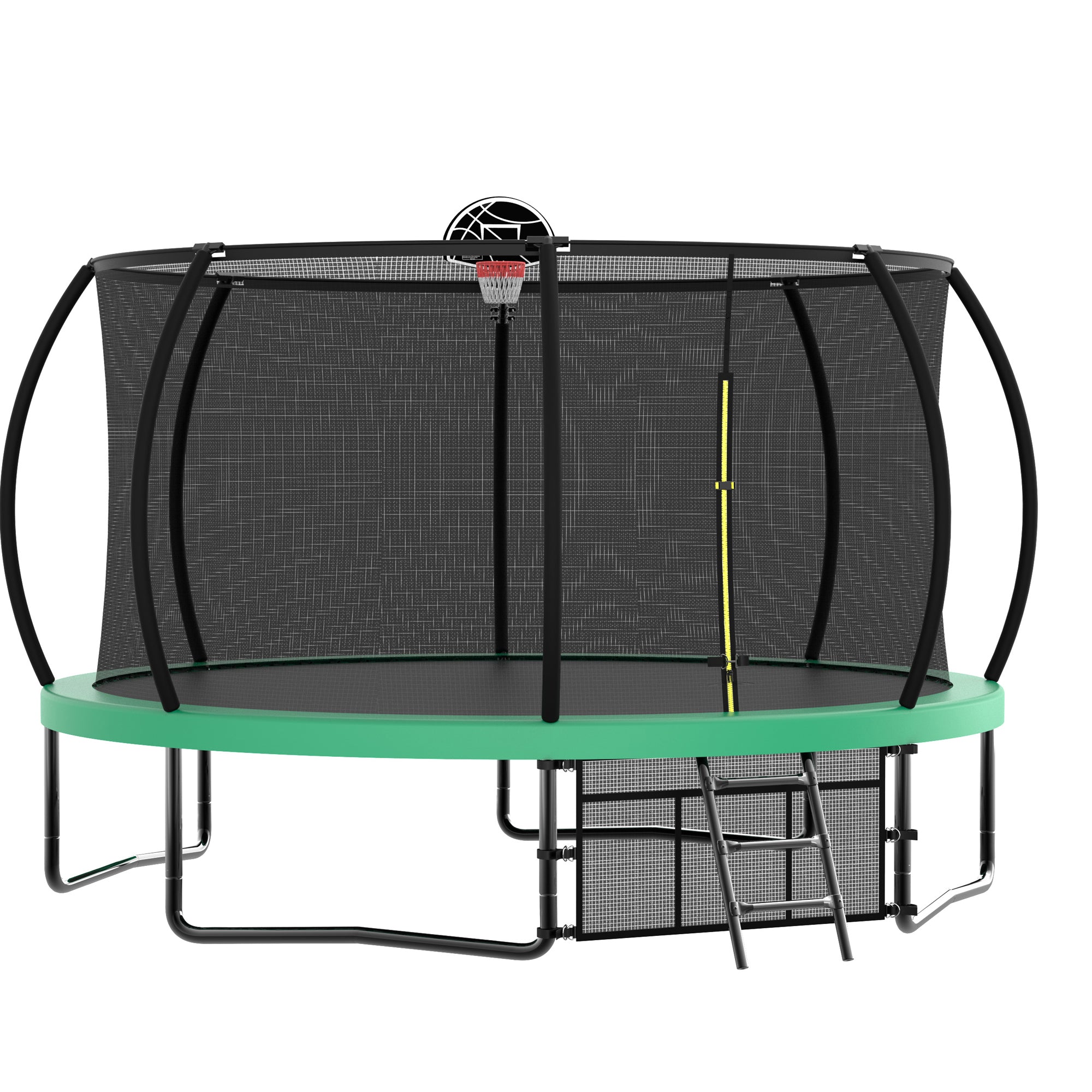 14 ft. Green Galvanized Anti-Rust Outdoor Round Coating Trampoline with Basketball Hoop with Ladder and Shoe Bag BOMERTP46-GRN