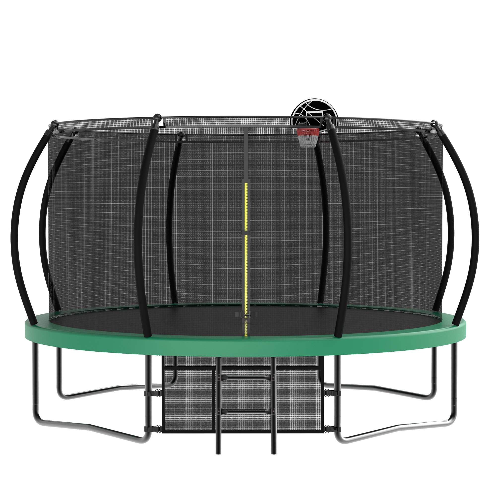 14 ft. Green Galvanized Anti-Rust Outdoor Round Coating Trampoline with Basketball Hoop with Ladder and Shoe Bag BOMERTP46-GRN