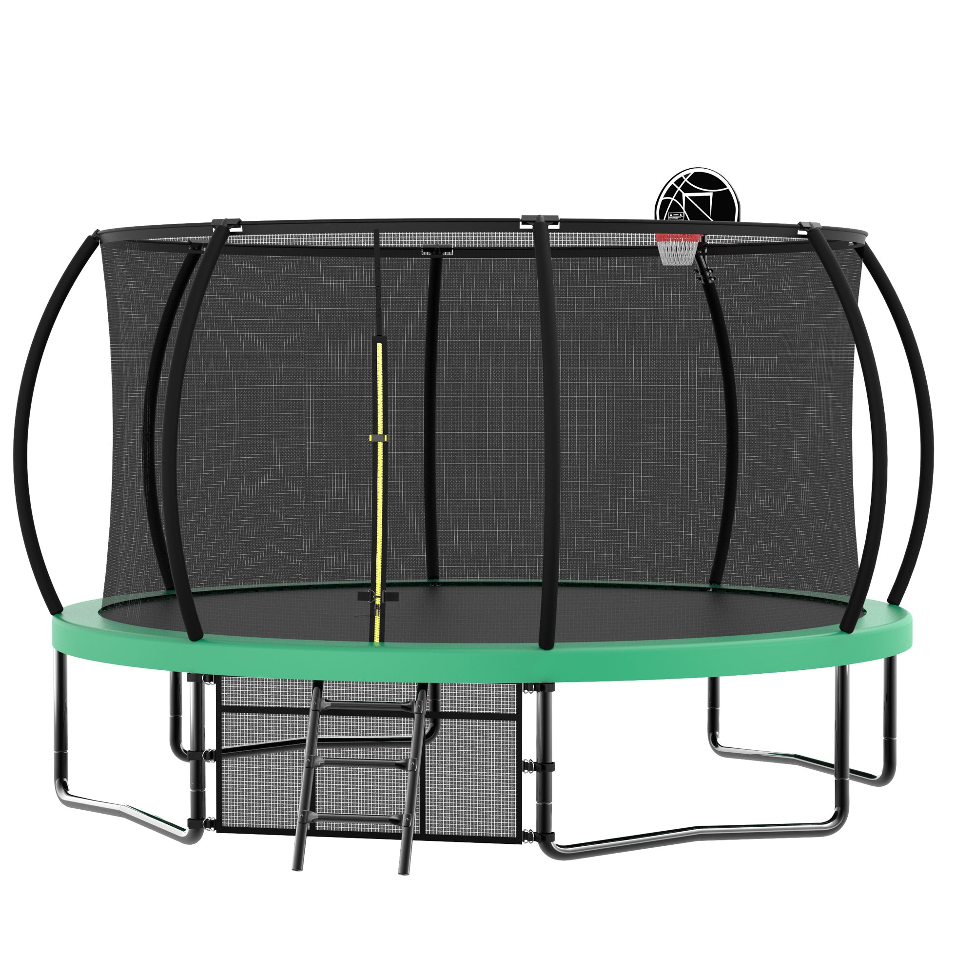 14 ft. Green Galvanized Anti-Rust Outdoor Round Coating Trampoline with Basketball Hoop with Ladder and Shoe Bag BOMERTP46-GRN