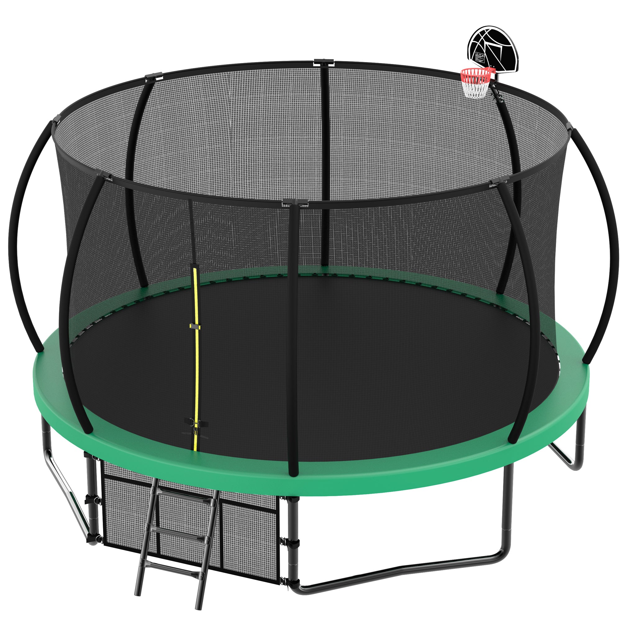 14 ft. Green Galvanized Anti-Rust Outdoor Round Coating Trampoline with Basketball Hoop with Ladder and Shoe Bag BOMERTP46-GRN