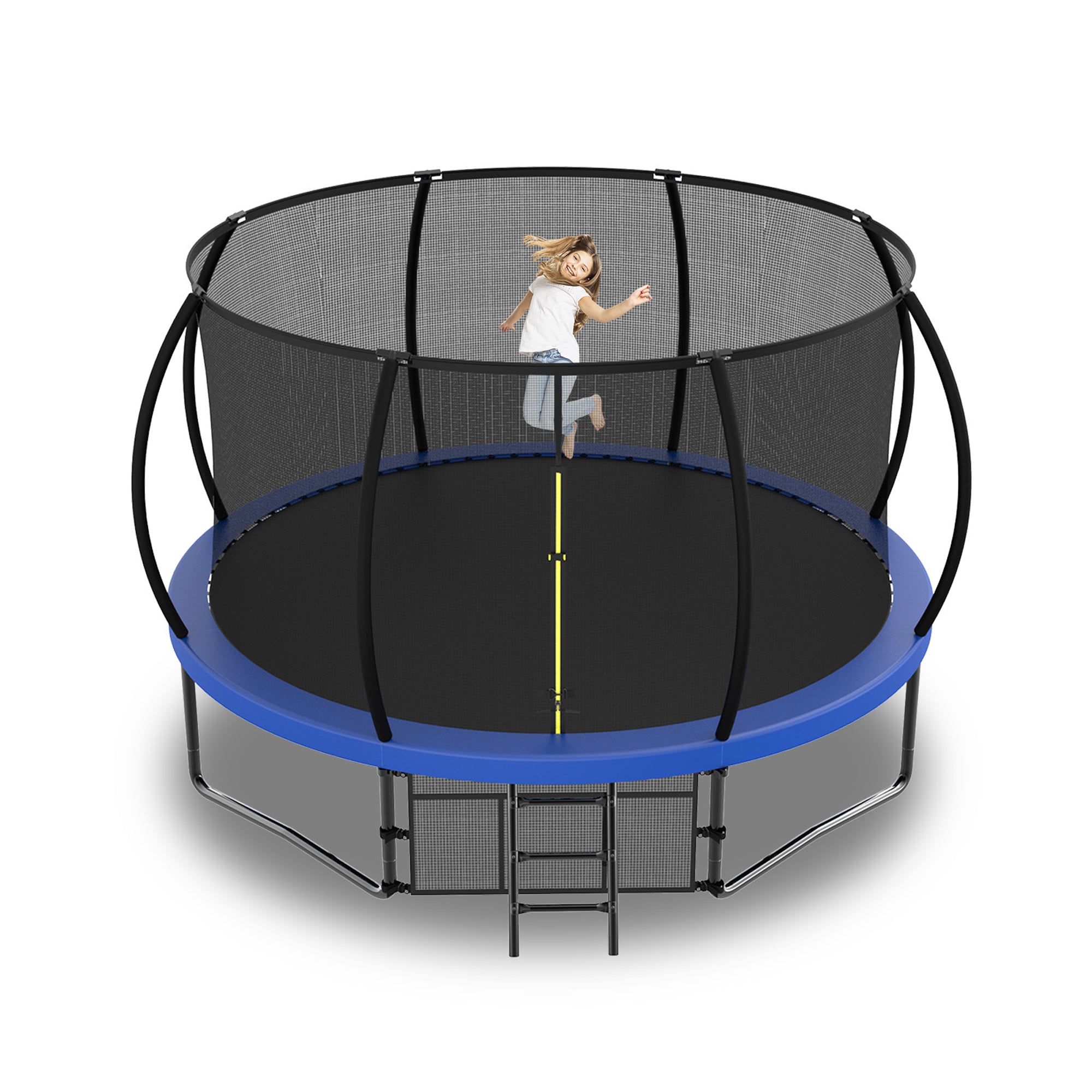 12 ft. Blue Galvanized Anti-Rust Outdoor Round Trampoline with Balance Bar with Basketball Hoop and Carriage Bag  BOMERTP47-BL