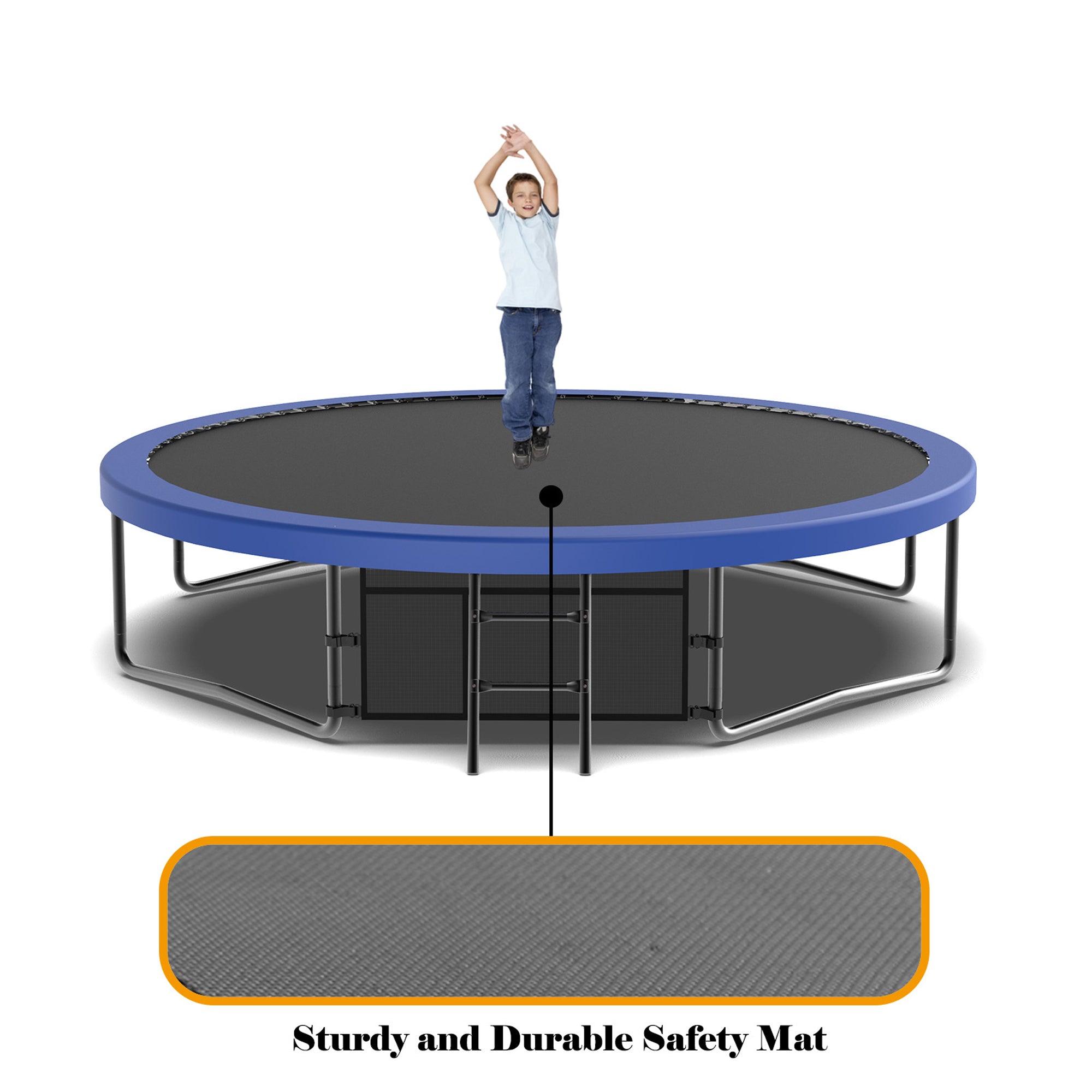 12 ft. Blue Galvanized Anti-Rust Outdoor Round Trampoline with Balance Bar with Basketball Hoop and Carriage Bag  BOMERTP47-BL