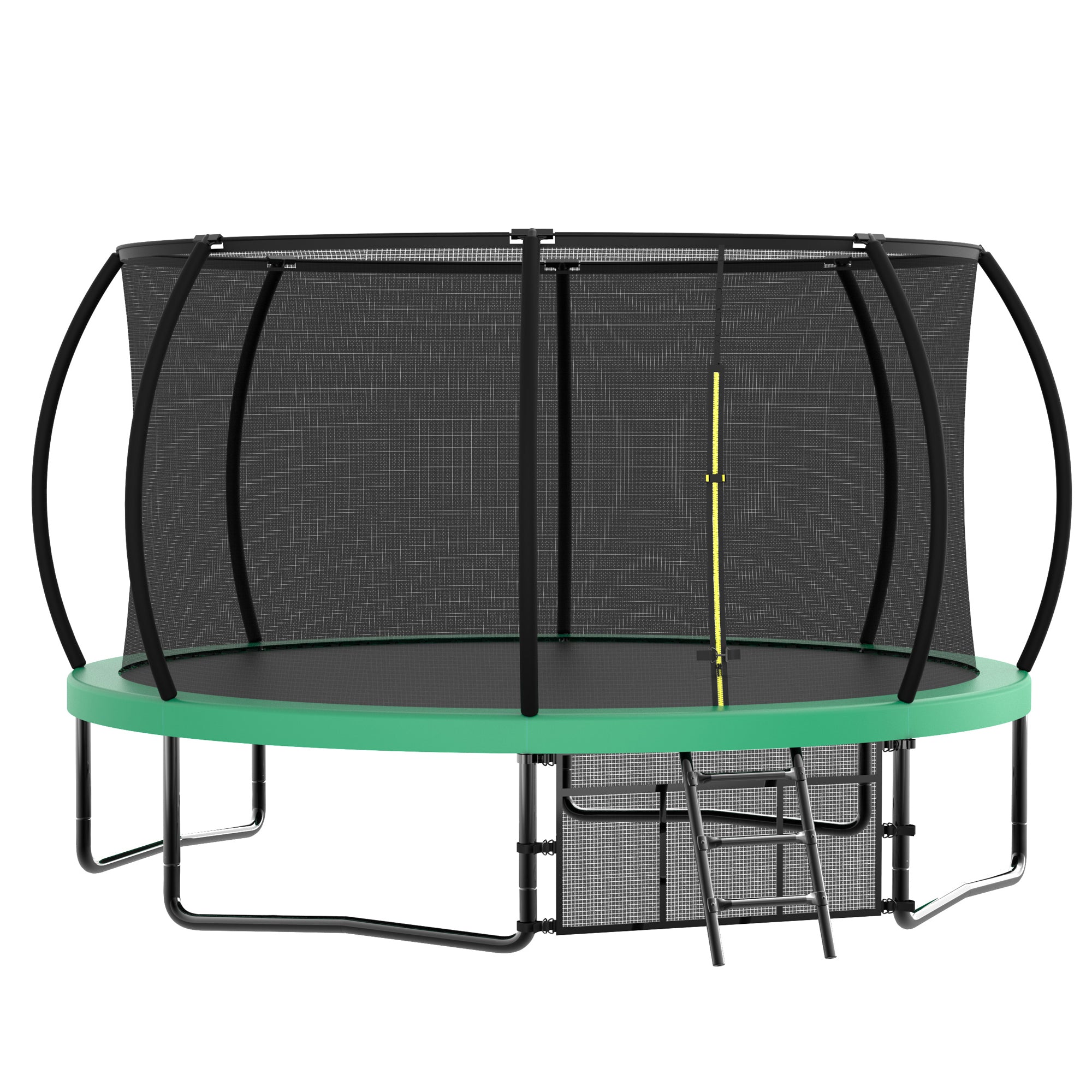 12 ft. Green Galvanized Anti-Rust Outdoor Round Trampoline with Balance Bar with Enclosure Net and Carriage Bag BOMERTP47-GRN