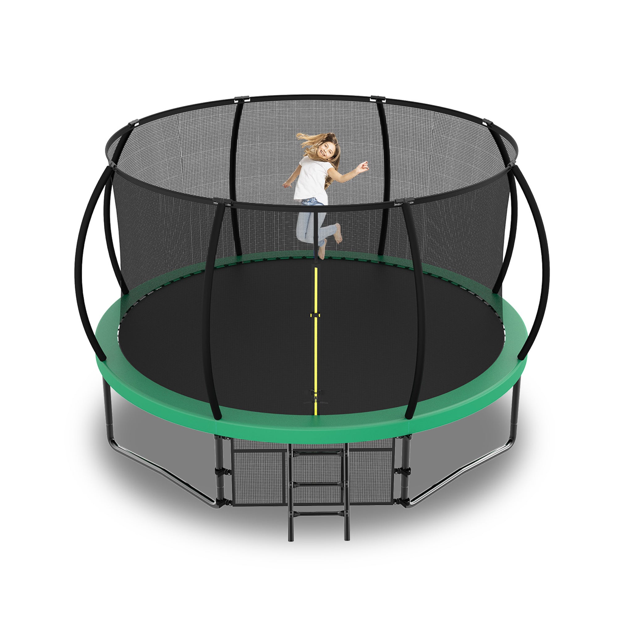 12 ft. Green Galvanized Anti-Rust Outdoor Round Trampoline with Balance Bar with Enclosure Net and Carriage Bag BOMERTP47-GRN