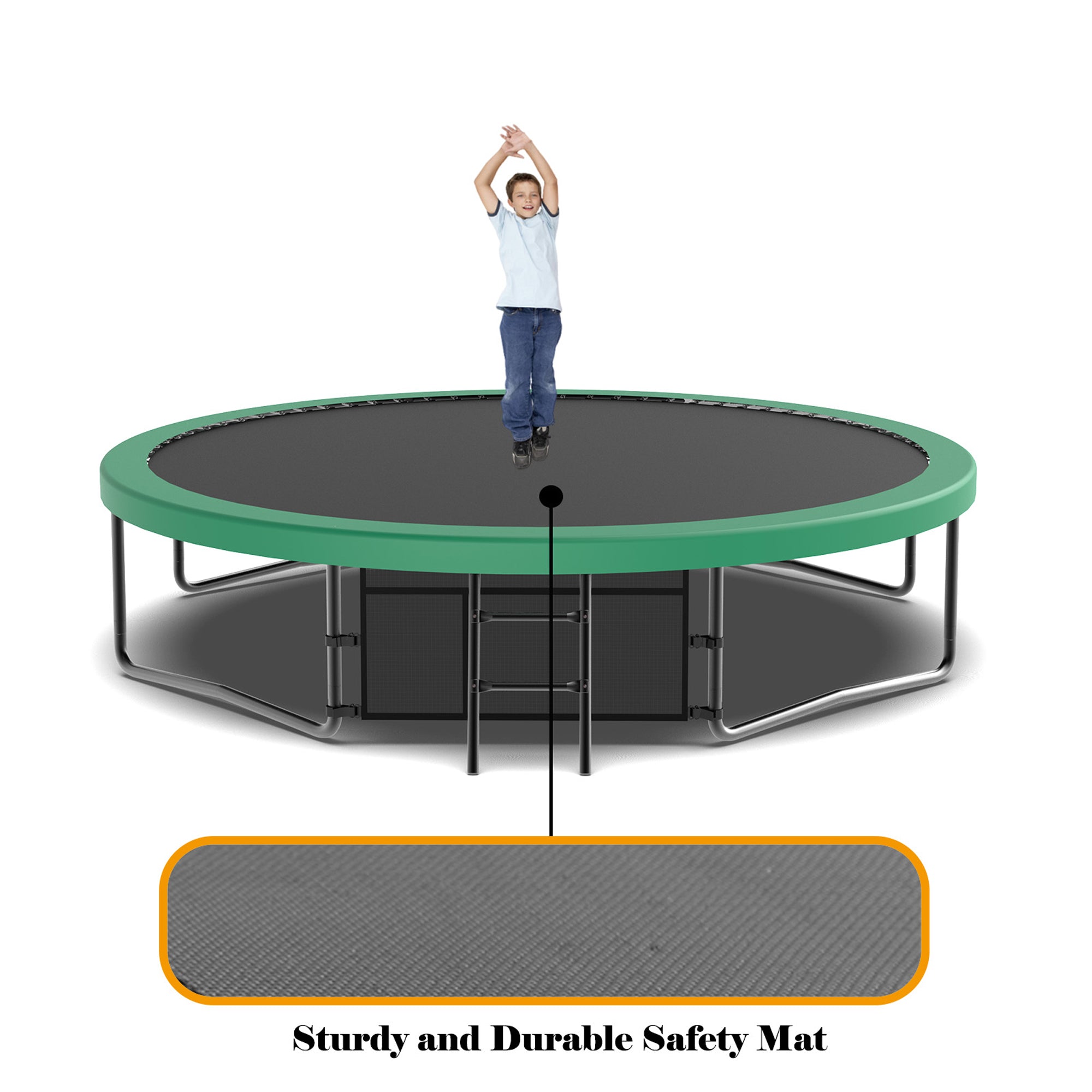 12 ft. Green Galvanized Anti-Rust Outdoor Round Trampoline with Balance Bar with Enclosure Net and Carriage Bag BOMERTP47-GRN