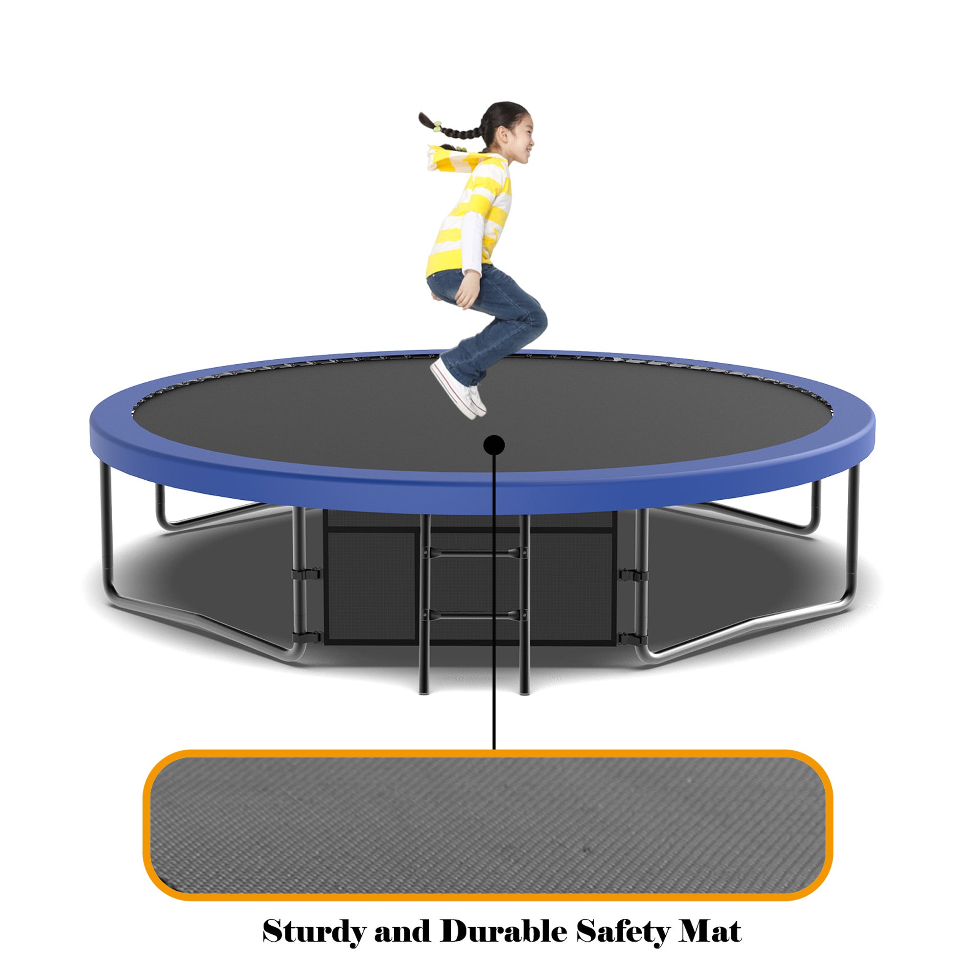 14 ft. Blue Galvanized Anti-Rust Outdoor Round Trampoline with Balance Bar with Enclosure Net and Carriage Bag BOMERTP48-BL