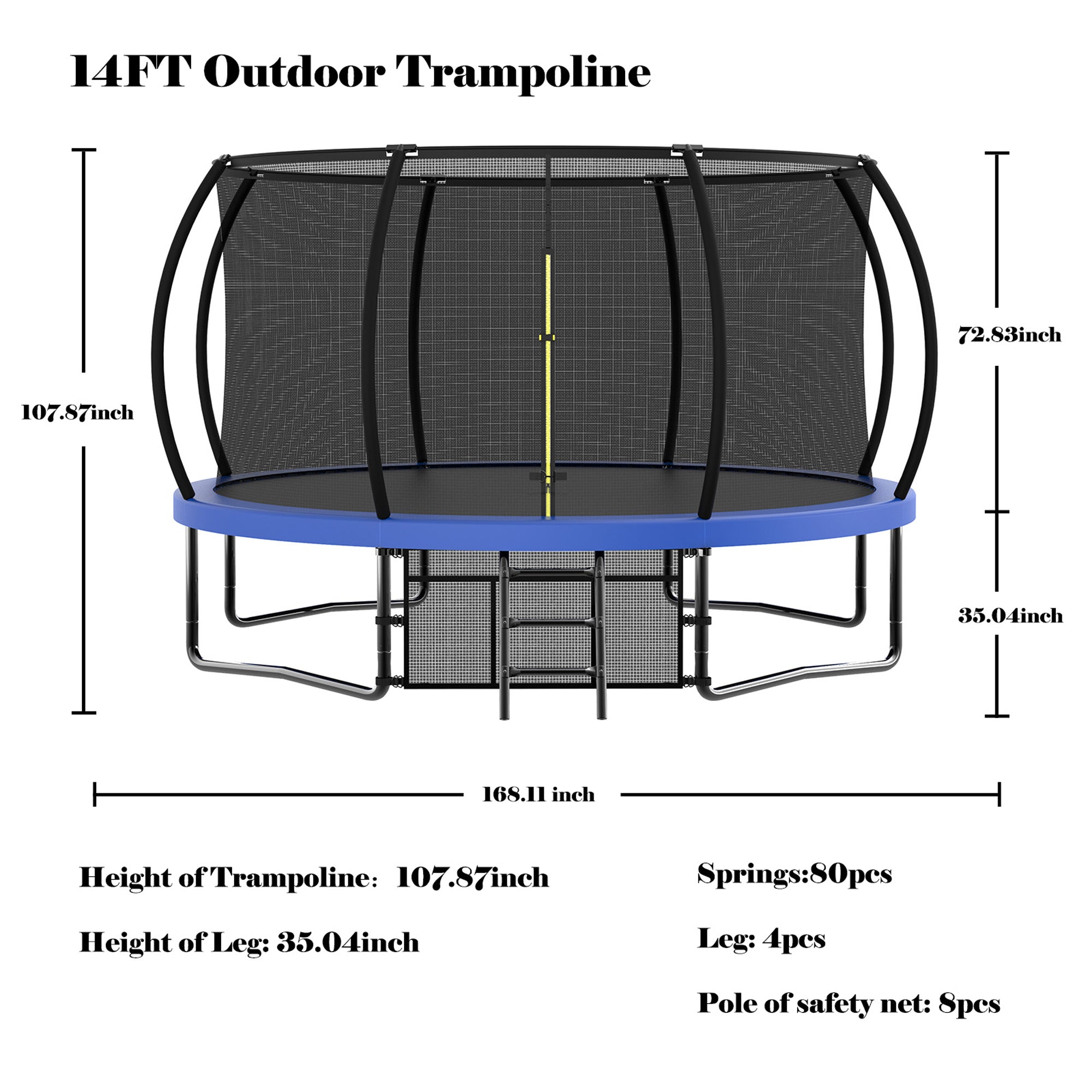 14 ft. Blue Galvanized Anti-Rust Outdoor Round Trampoline with Balance Bar with Enclosure Net and Carriage Bag BOMERTP48-BL