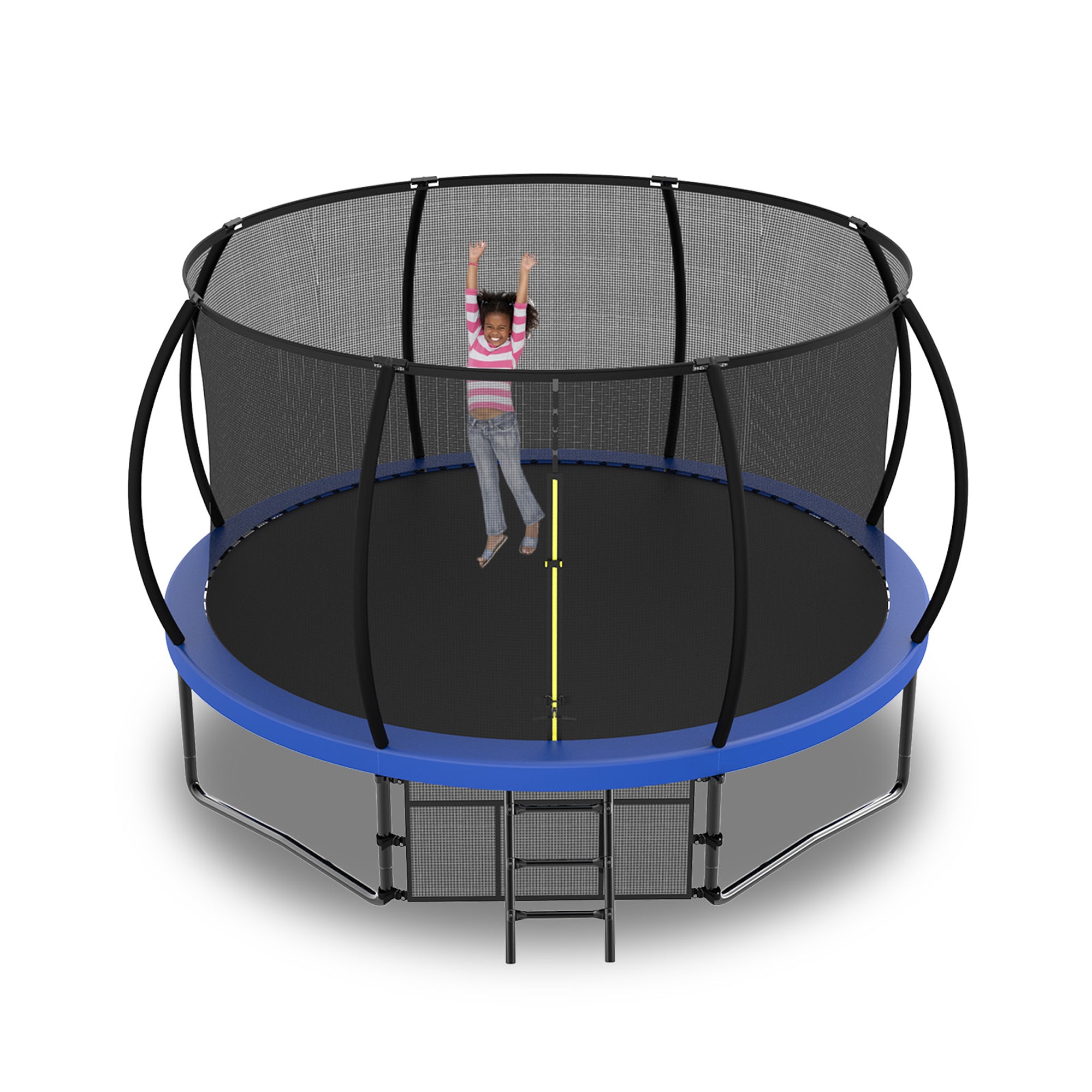 14 ft. Blue Galvanized Anti-Rust Outdoor Round Trampoline with Balance Bar with Enclosure Net and Carriage Bag BOMERTP48-BL