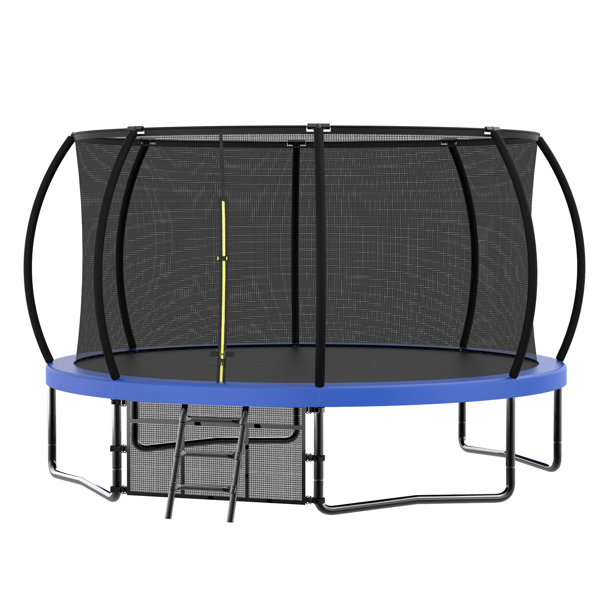 14 ft. Blue Galvanized Anti-Rust Outdoor Round Trampoline with Balance Bar with Enclosure Net and Carriage Bag BOMERTP48-BL