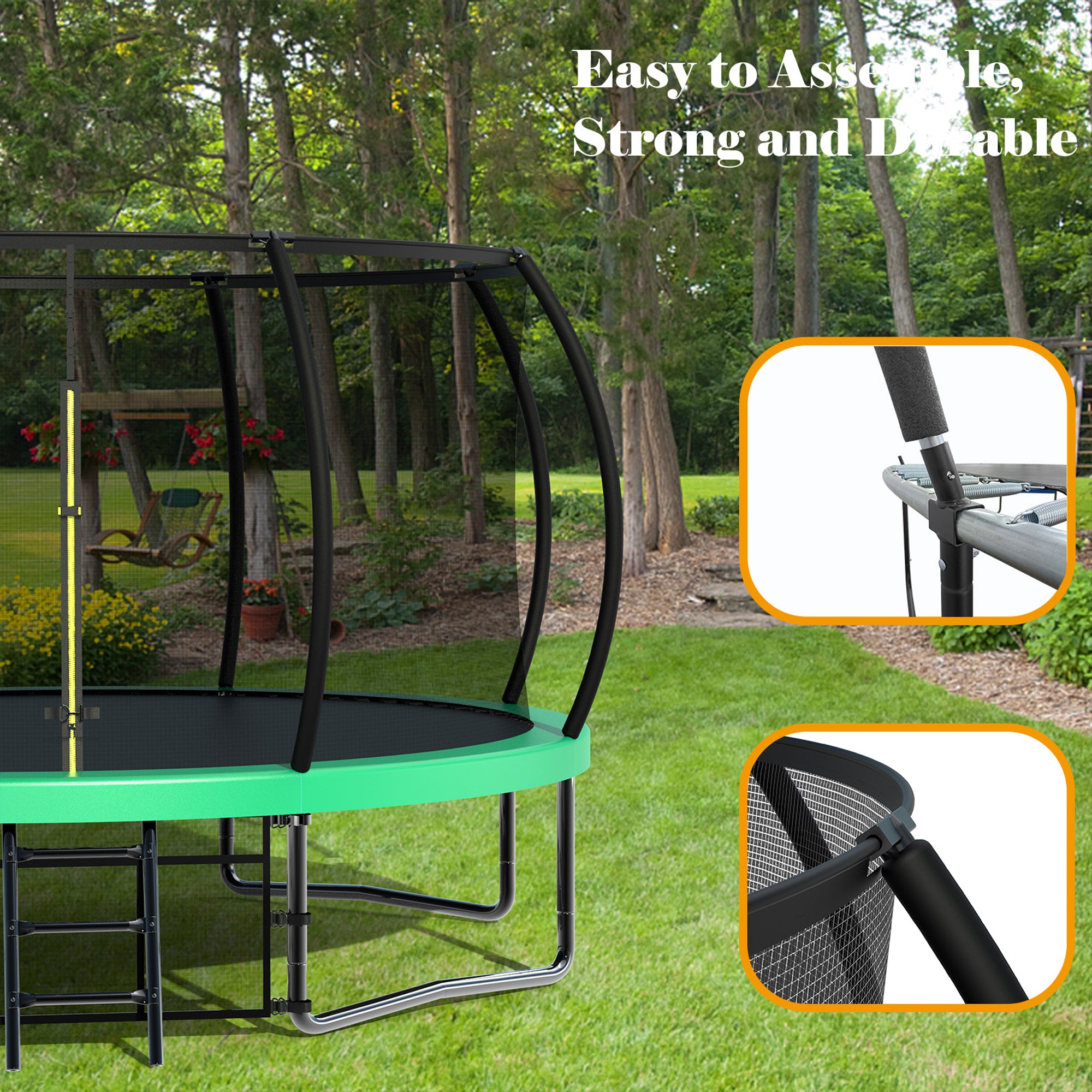 12 ft. Green Galvanized Anti-Rust Outdoor Round Trampoline with Balance Bar with Enclosure Net and Carriage Bag  BOMERTP48-GRN