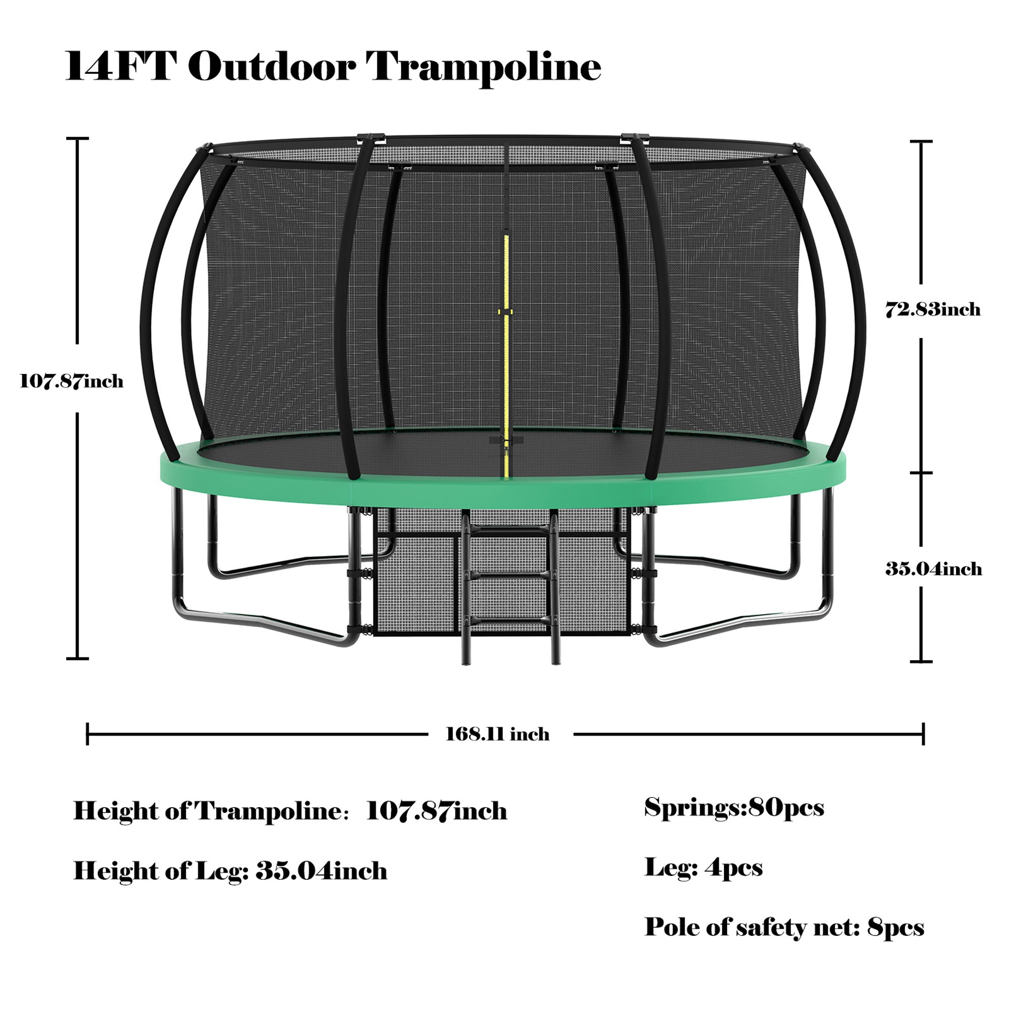 12 ft. Green Galvanized Anti-Rust Outdoor Round Trampoline with Balance Bar with Enclosure Net and Carriage Bag  BOMERTP48-GRN