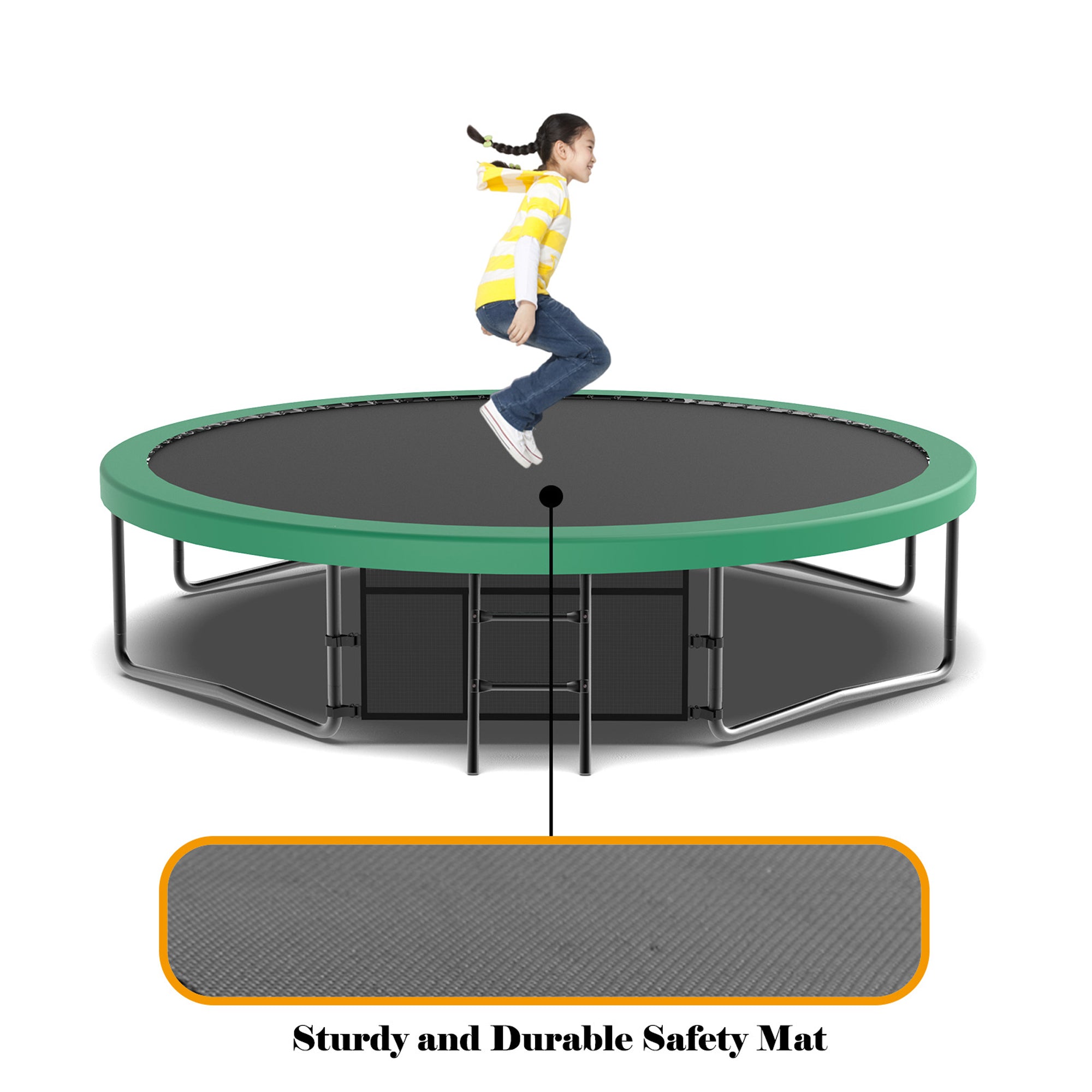 12 ft. Green Galvanized Anti-Rust Outdoor Round Trampoline with Balance Bar with Enclosure Net and Carriage Bag  BOMERTP48-GRN