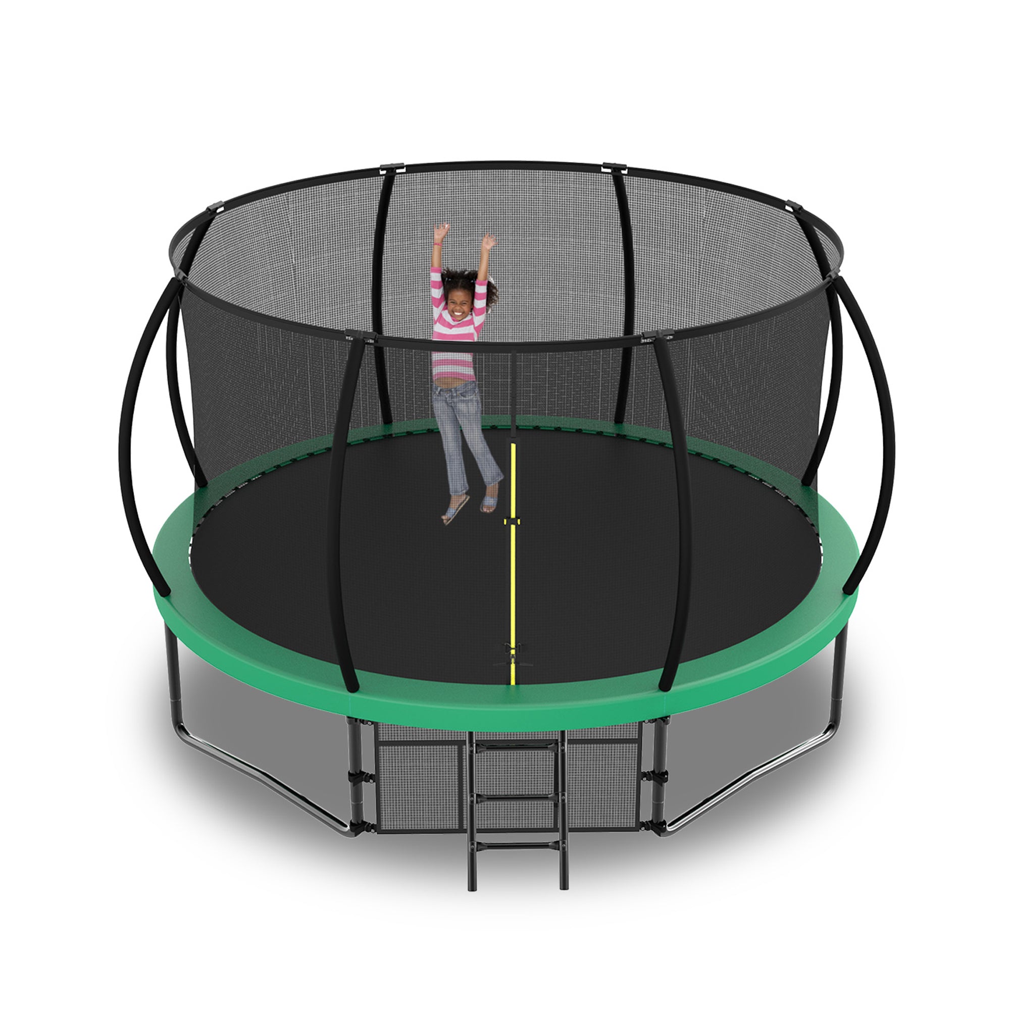 12 ft. Green Galvanized Anti-Rust Outdoor Round Trampoline with Balance Bar with Enclosure Net and Carriage Bag  BOMERTP48-GRN