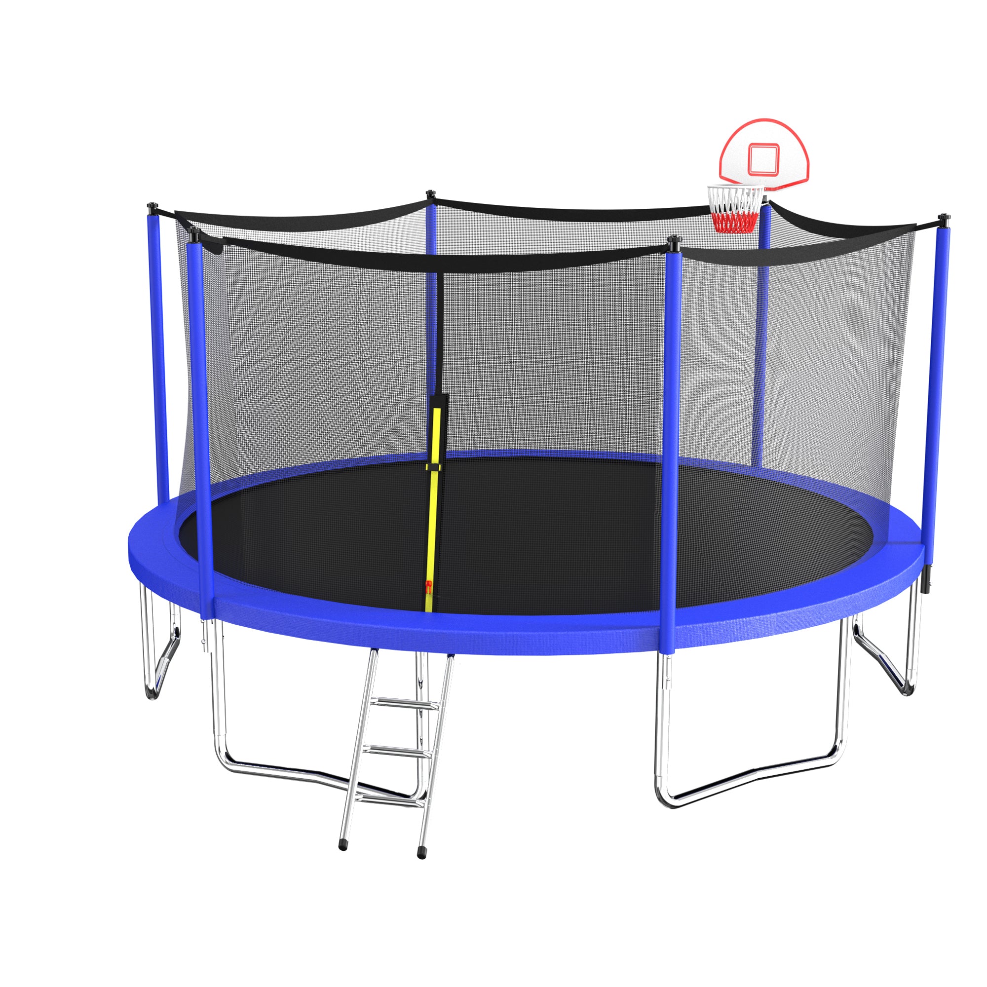 16 ft. Outdoor Blue Heavy-Duty Round Trampoline with Enclosure with Basketball Hoop and Ladder BOMERTP49-BL