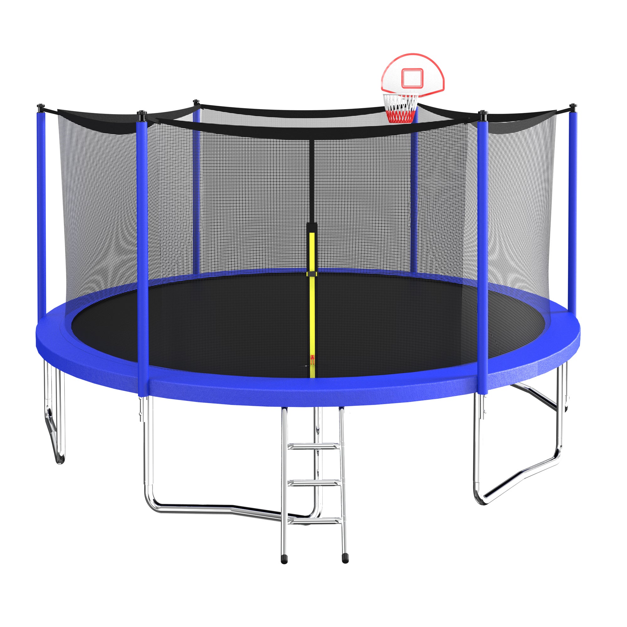 16 ft. Outdoor Blue Heavy-Duty Round Trampoline with Enclosure with Basketball Hoop and Ladder BOMERTP49-BL