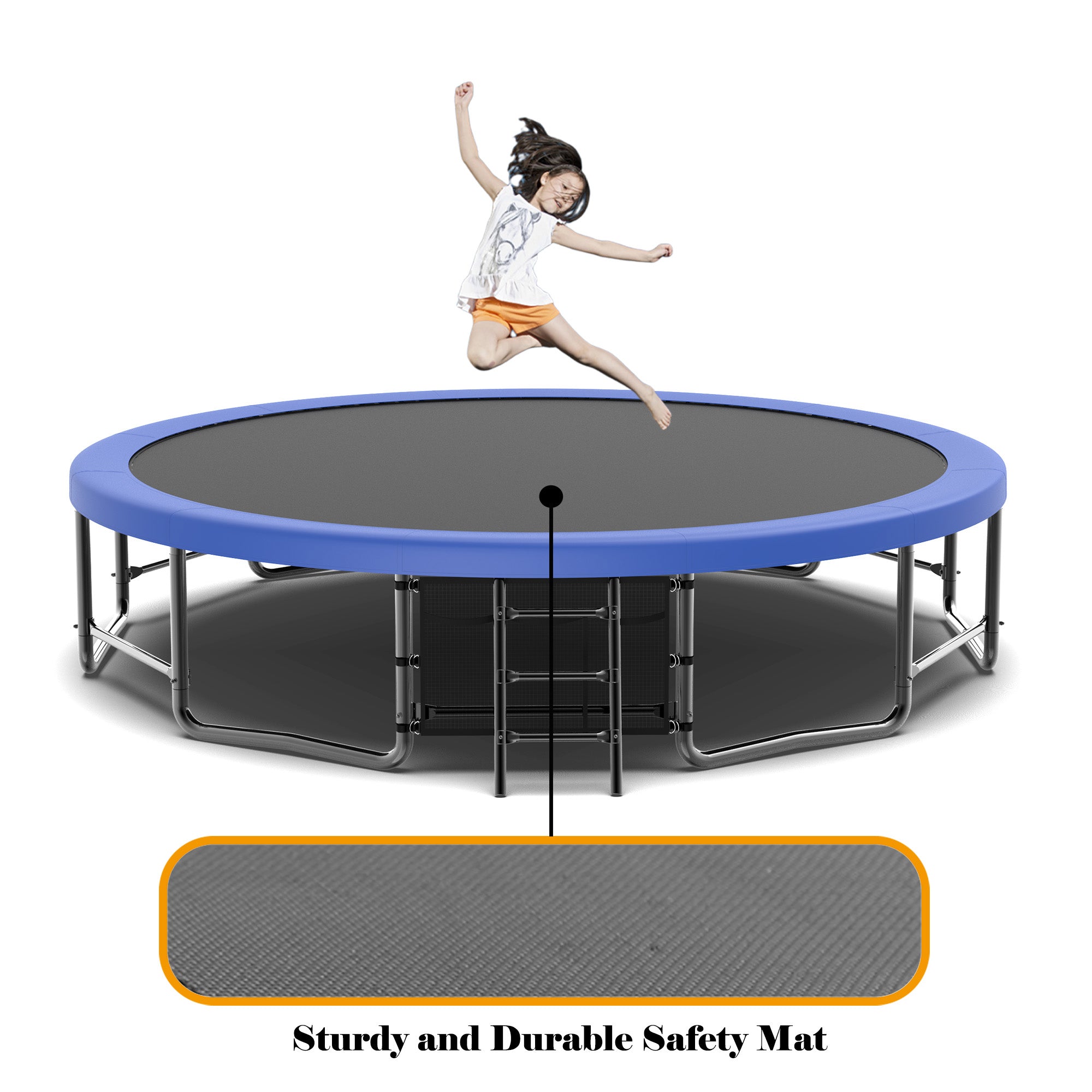 15 ft. Blue Galvanized Anti-Rust Outdoor Round Trampoline with Balance Bar with Enclosure Net and Carriage Bag BOMERTP50-BL