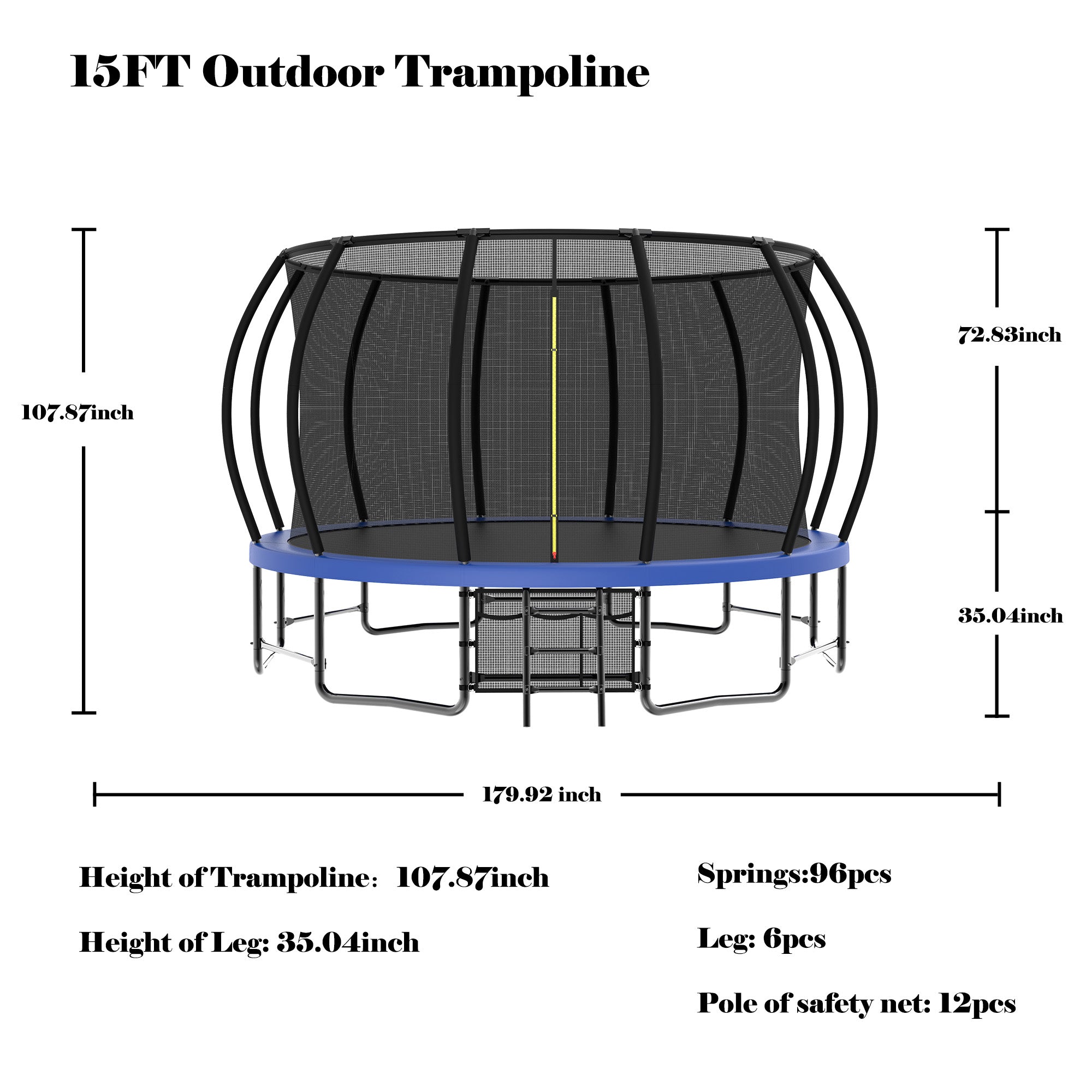 15 ft. Blue Galvanized Anti-Rust Outdoor Round Trampoline with Balance Bar with Enclosure Net and Carriage Bag BOMERTP50-BL