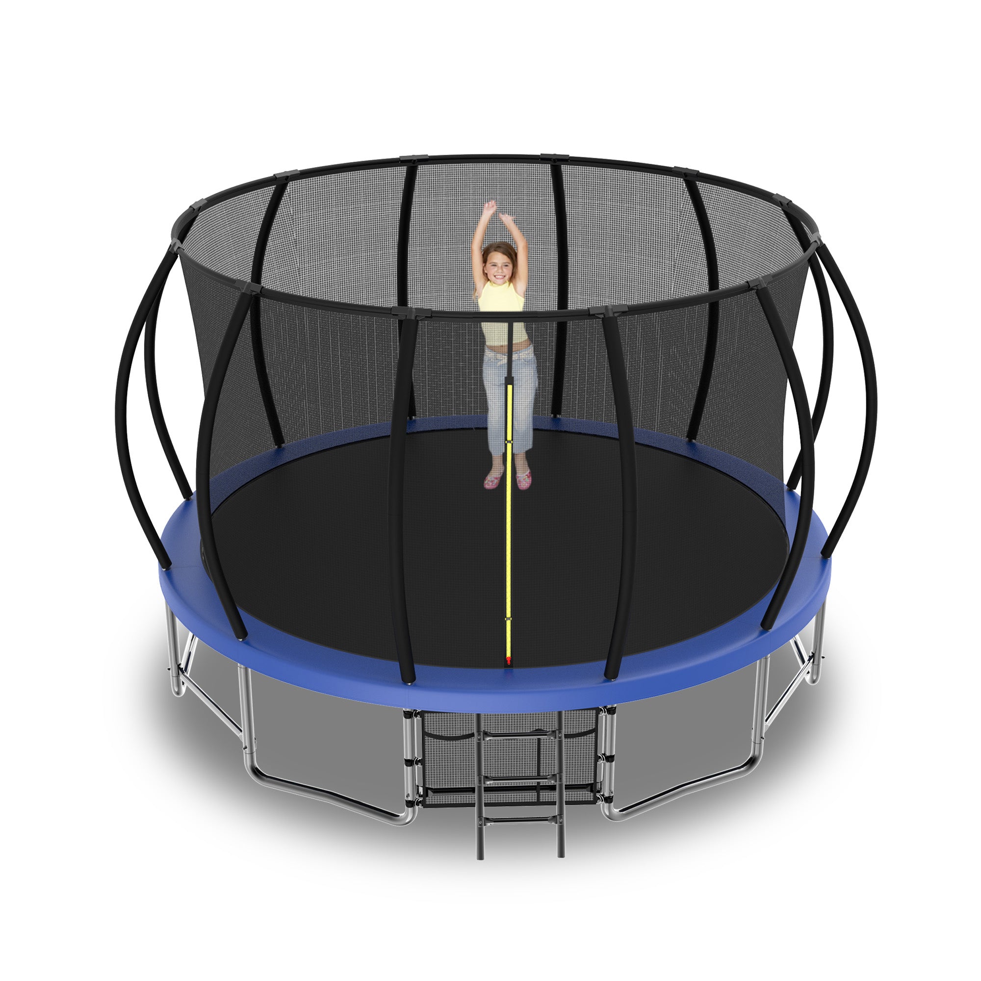 15 ft. Blue Galvanized Anti-Rust Outdoor Round Trampoline with Balance Bar with Enclosure Net and Carriage Bag BOMERTP50-BL