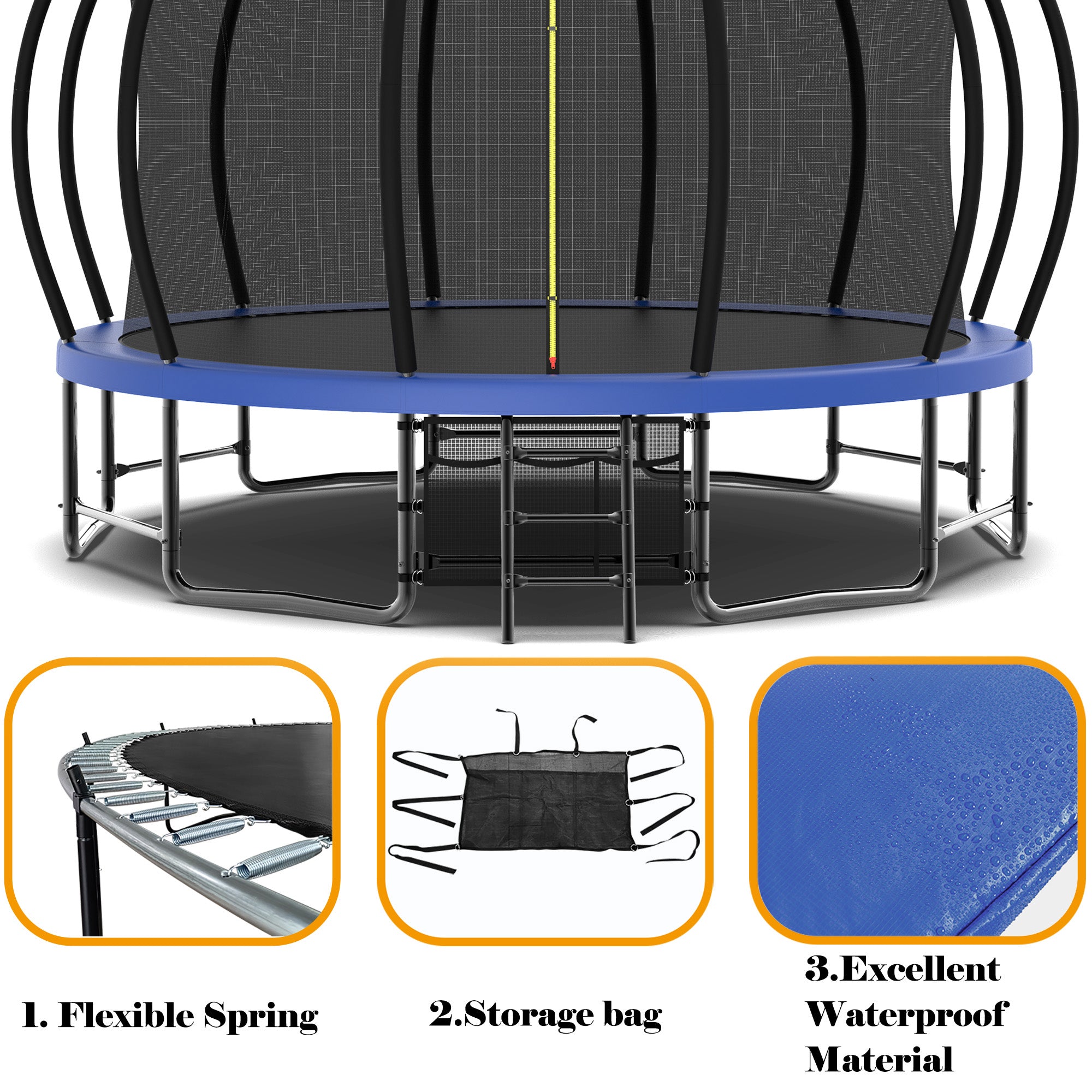 15 ft. Blue Galvanized Anti-Rust Outdoor Round Trampoline with Balance Bar with Enclosure Net and Carriage Bag BOMERTP50-BL