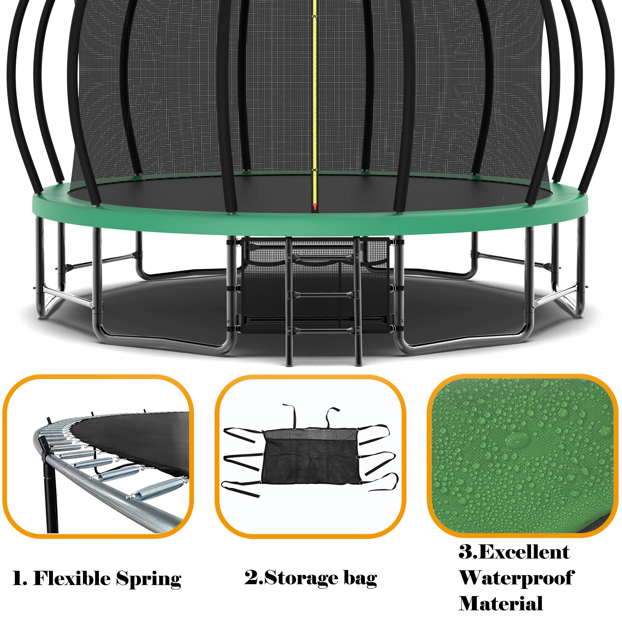 15 ft. Green Galvanized Anti-Rust Outdoor Round Trampoline with Balance Bar with Enclosure Net and Carriage Bag  BOMERTP50-GRN