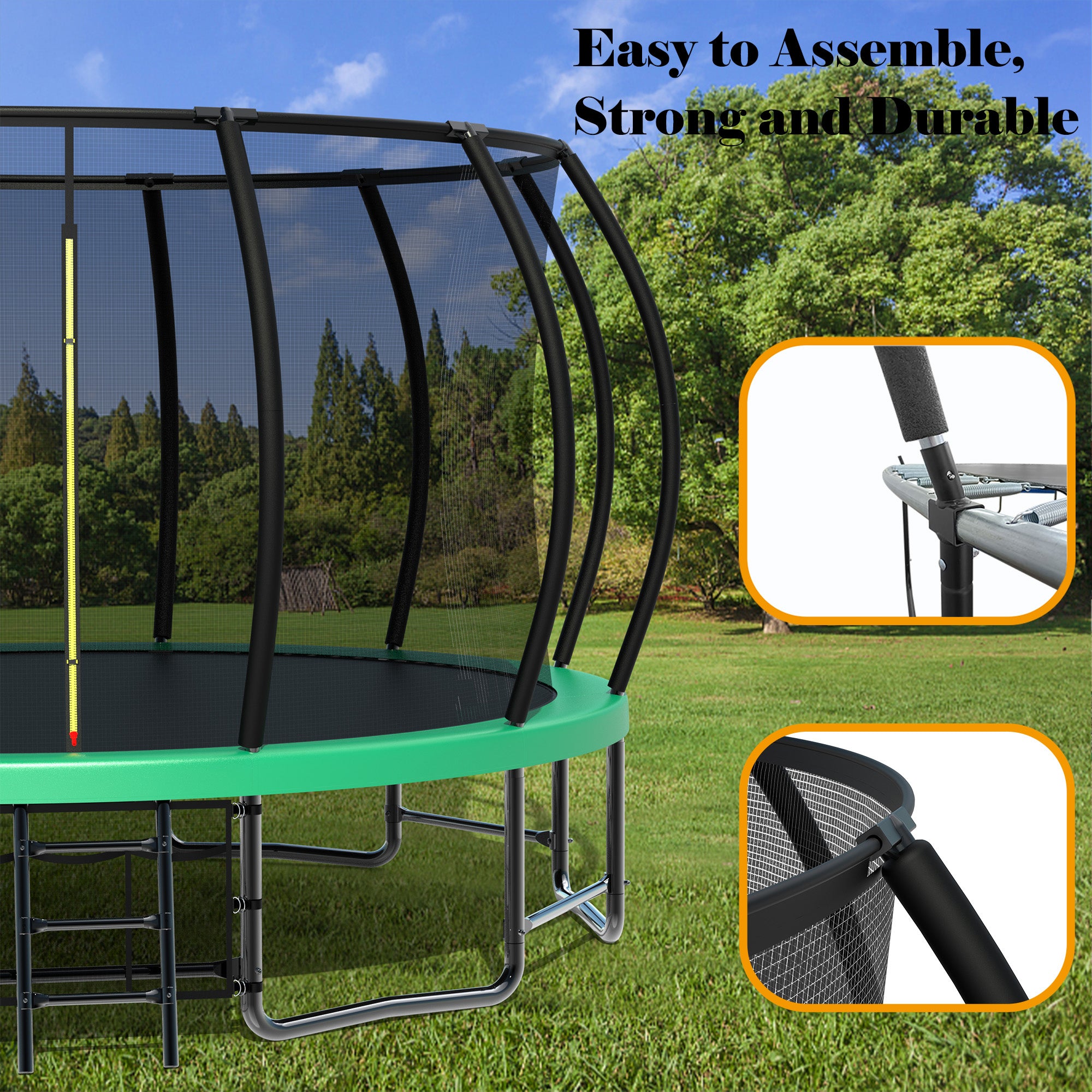 15 ft. Green Galvanized Anti-Rust Outdoor Round Trampoline with Balance Bar with Enclosure Net and Carriage Bag  BOMERTP50-GRN