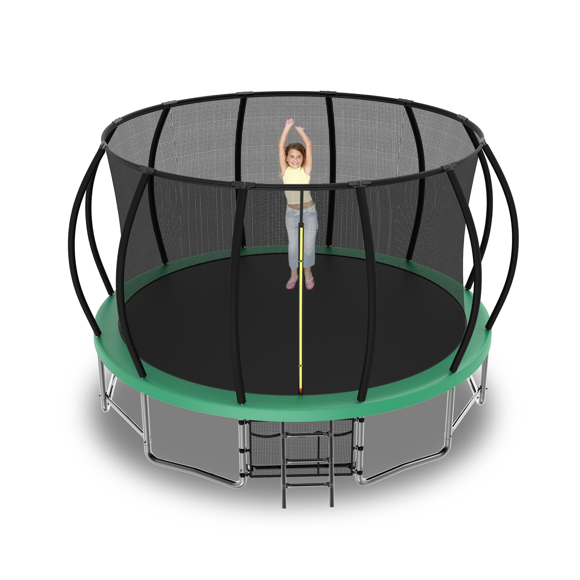 15 ft. Green Galvanized Anti-Rust Outdoor Round Trampoline with Balance Bar with Enclosure Net and Carriage Bag  BOMERTP50-GRN